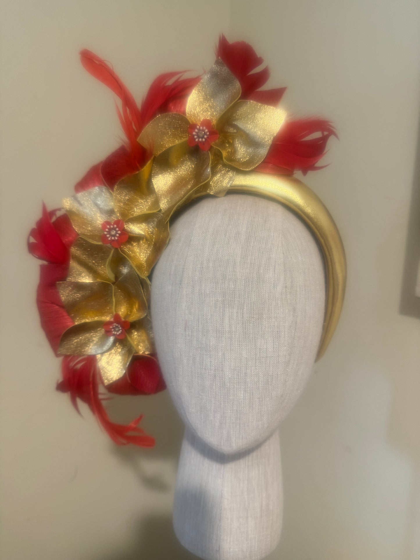 Red and gold leather floral