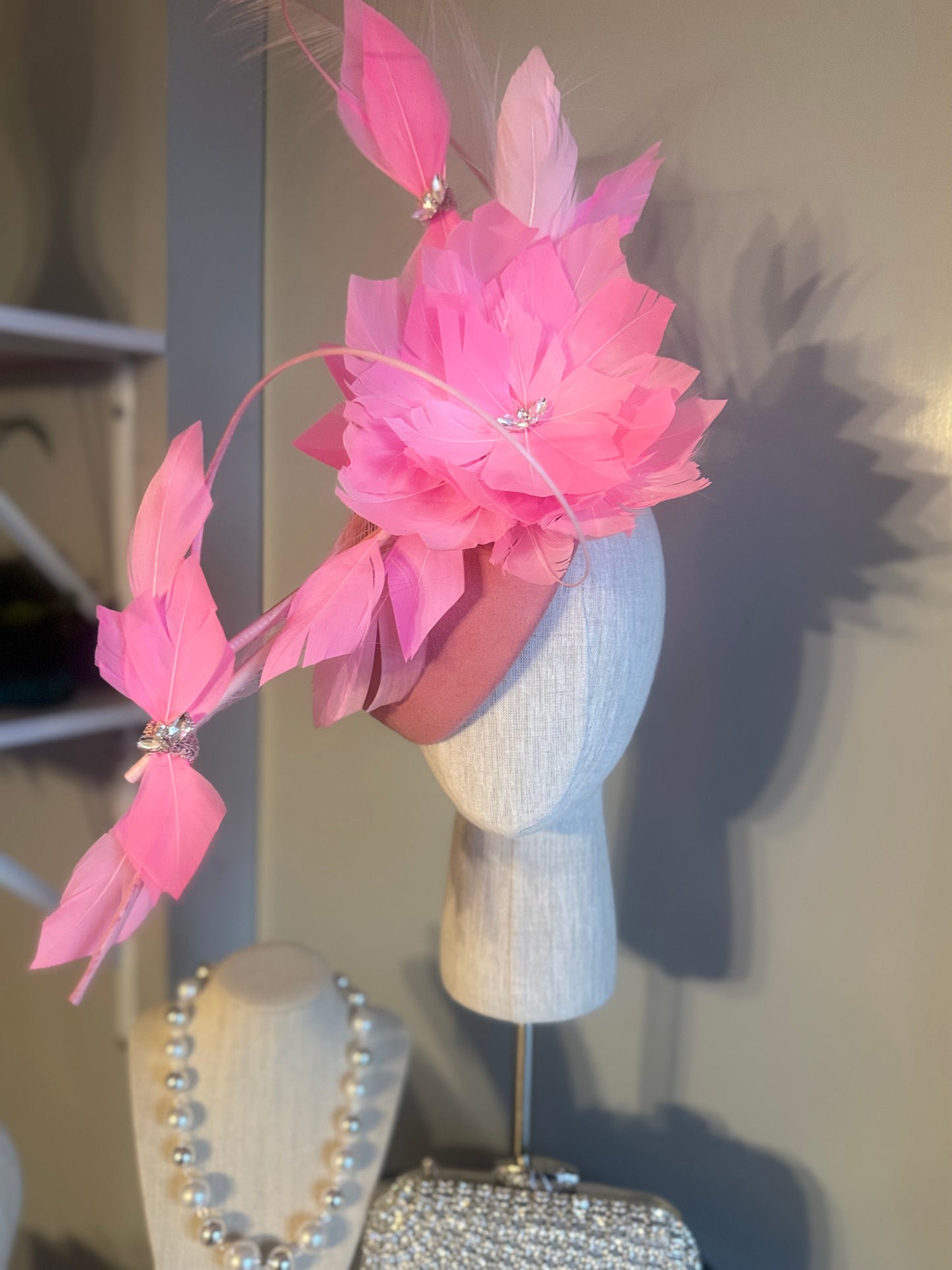 “Dakota” pink feather felt/wool statement