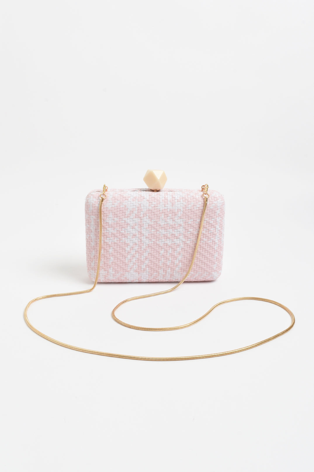 Janey faux weave clutch pink check