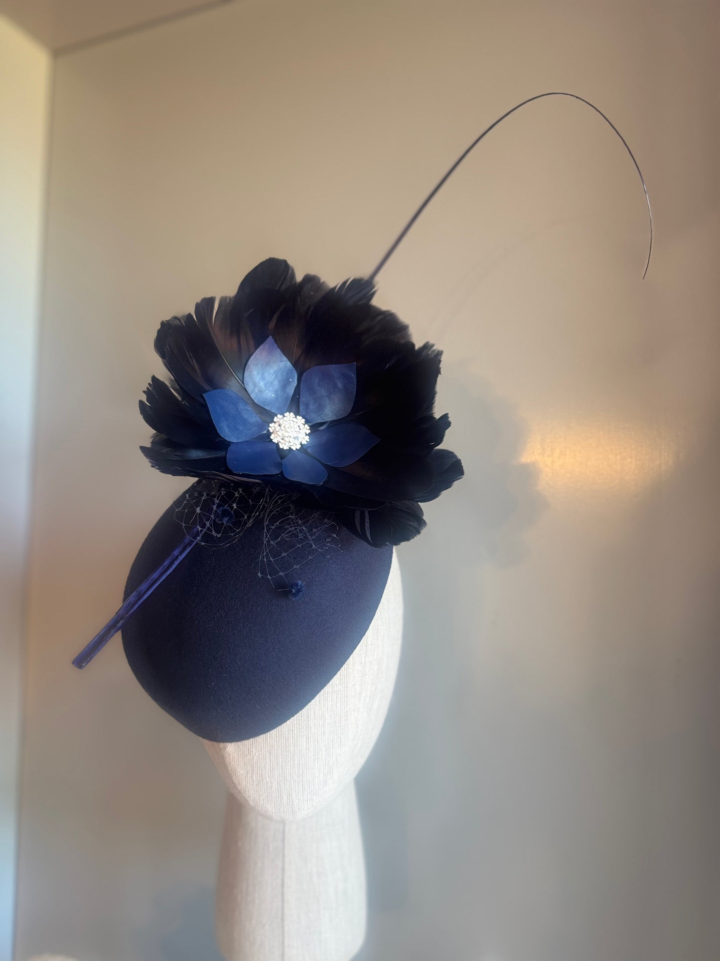 “Claudia” Navy feather pillbox