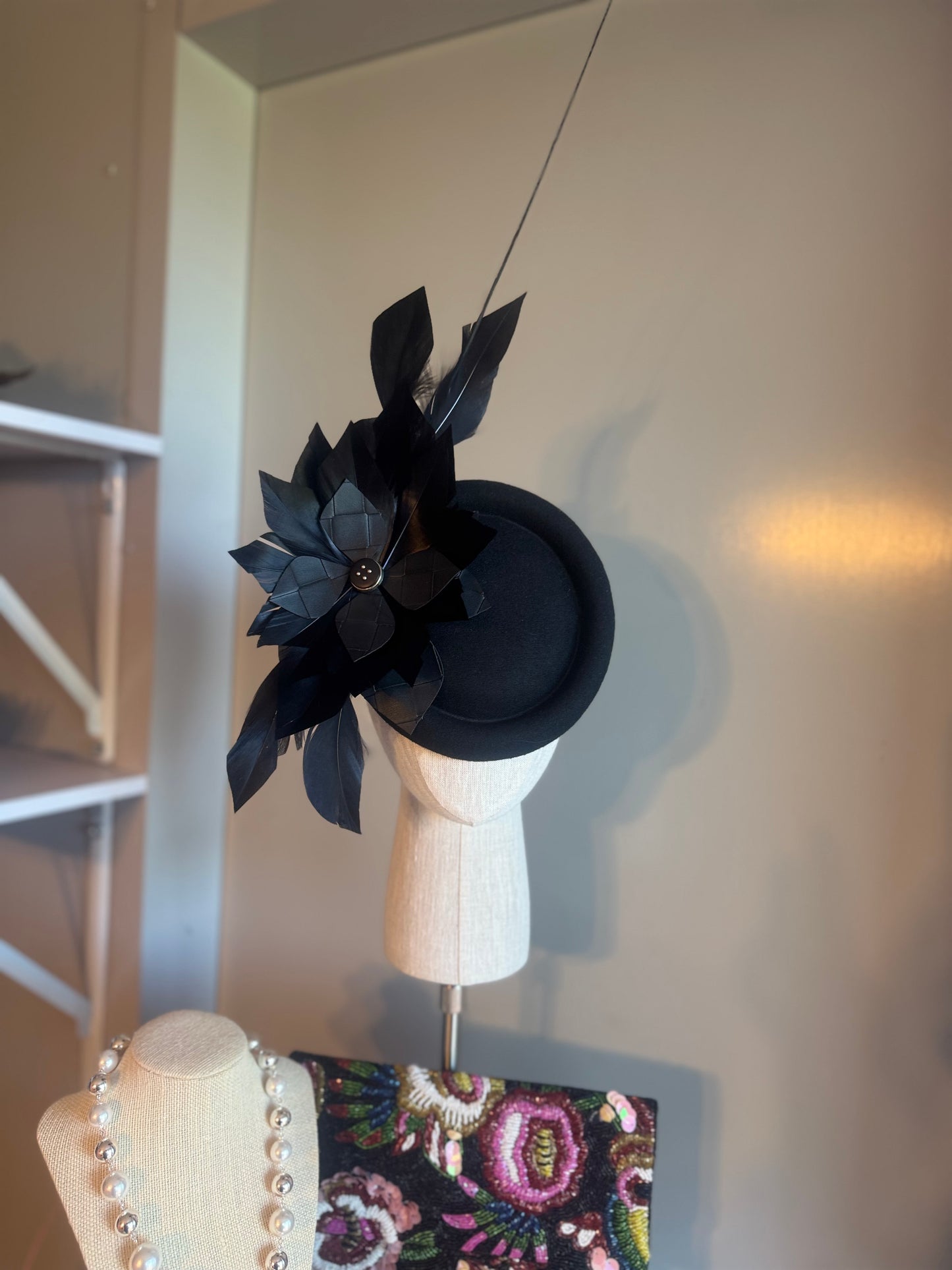 “Toni” black feather statement