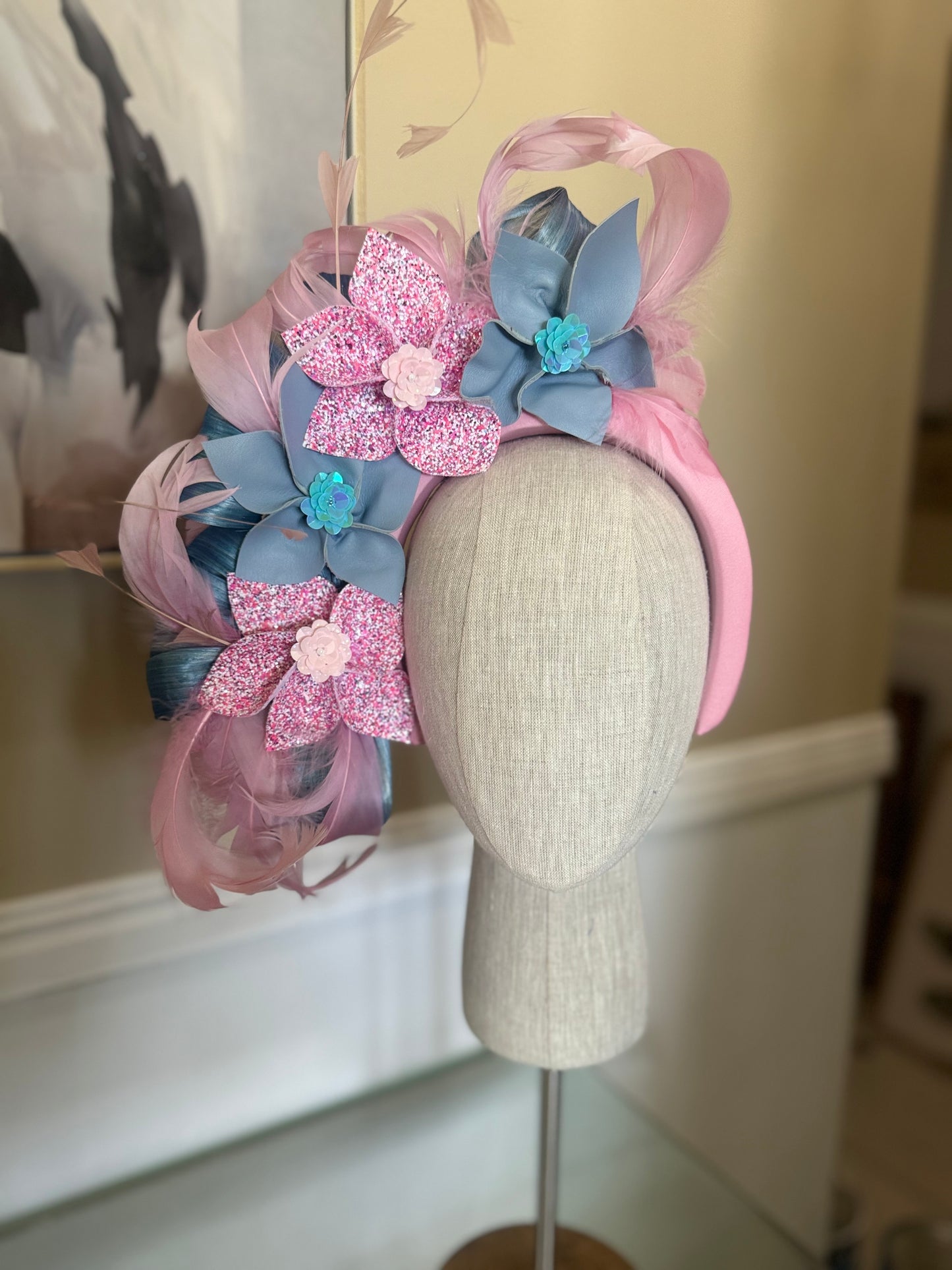 “Petal” pink & blue floral statement