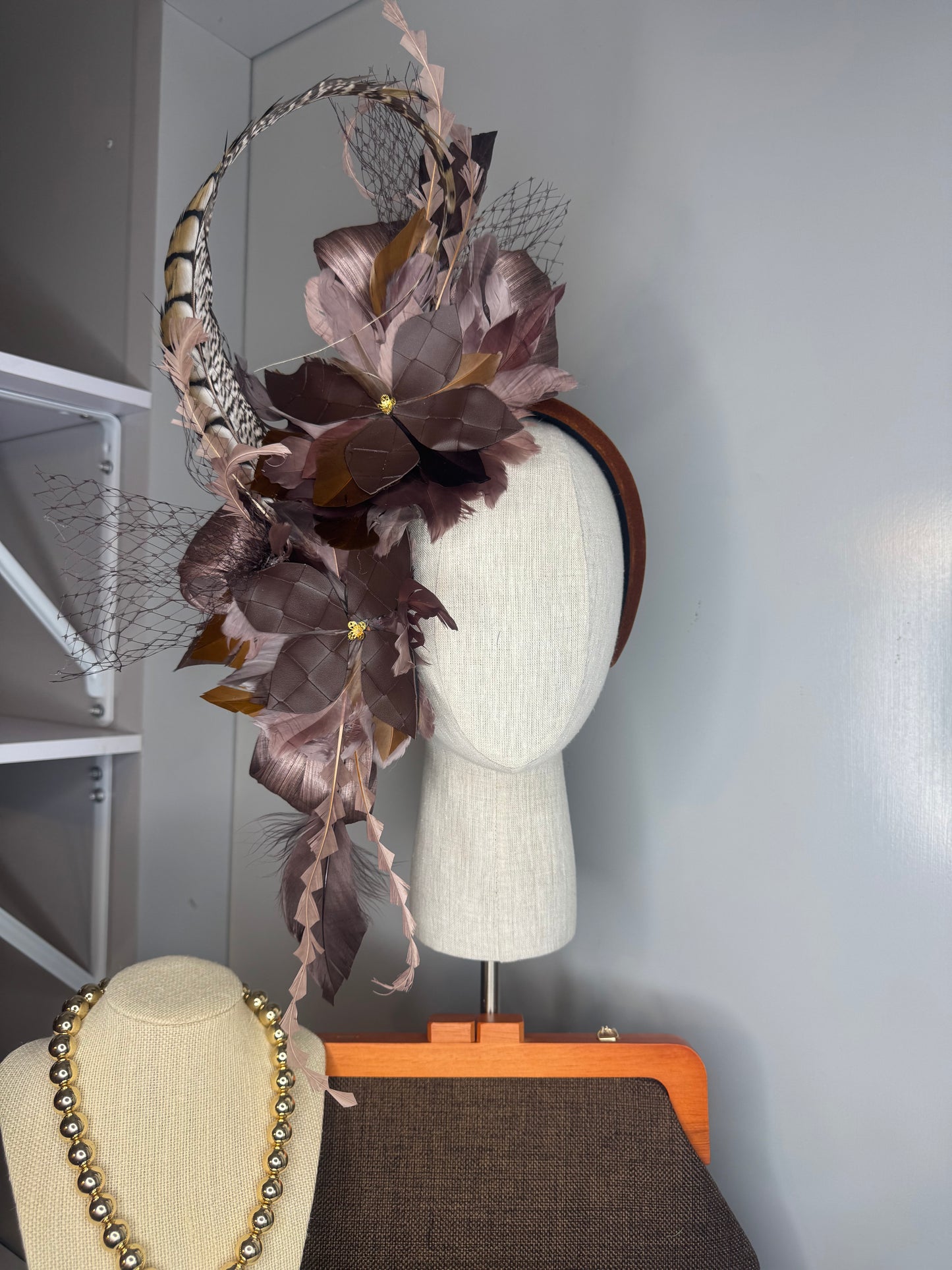 “Harley” chocolate brown feather statement