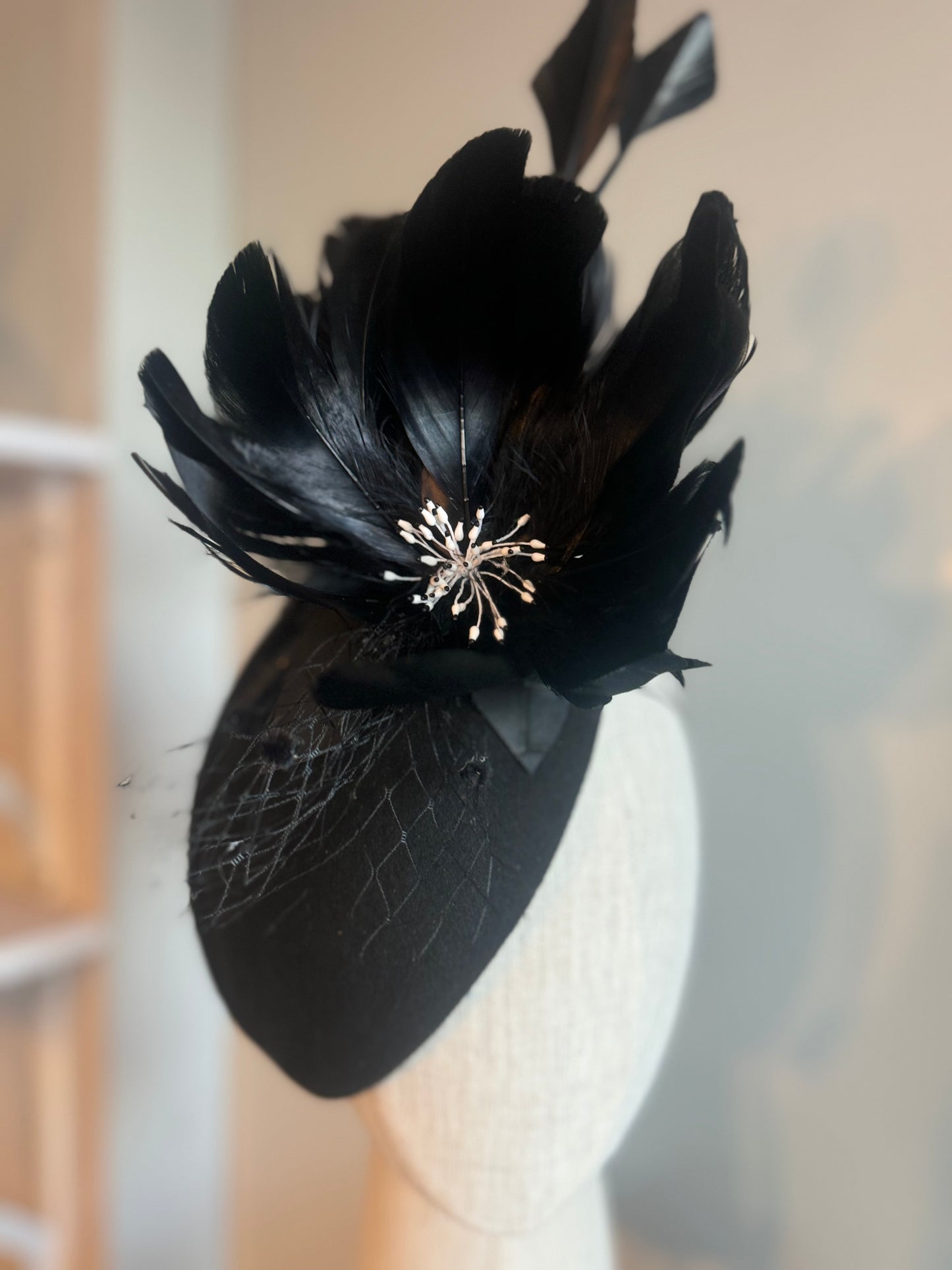 “Gypsy”black feather pillbox