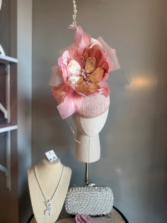 “Cindy” blush, Rose gold & soft pink feather floral