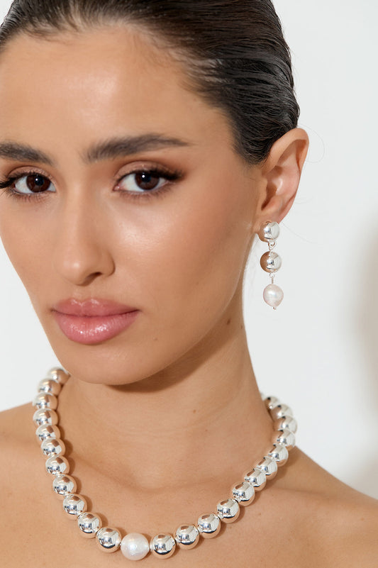 Adorne pearl centre event ball necklace silver