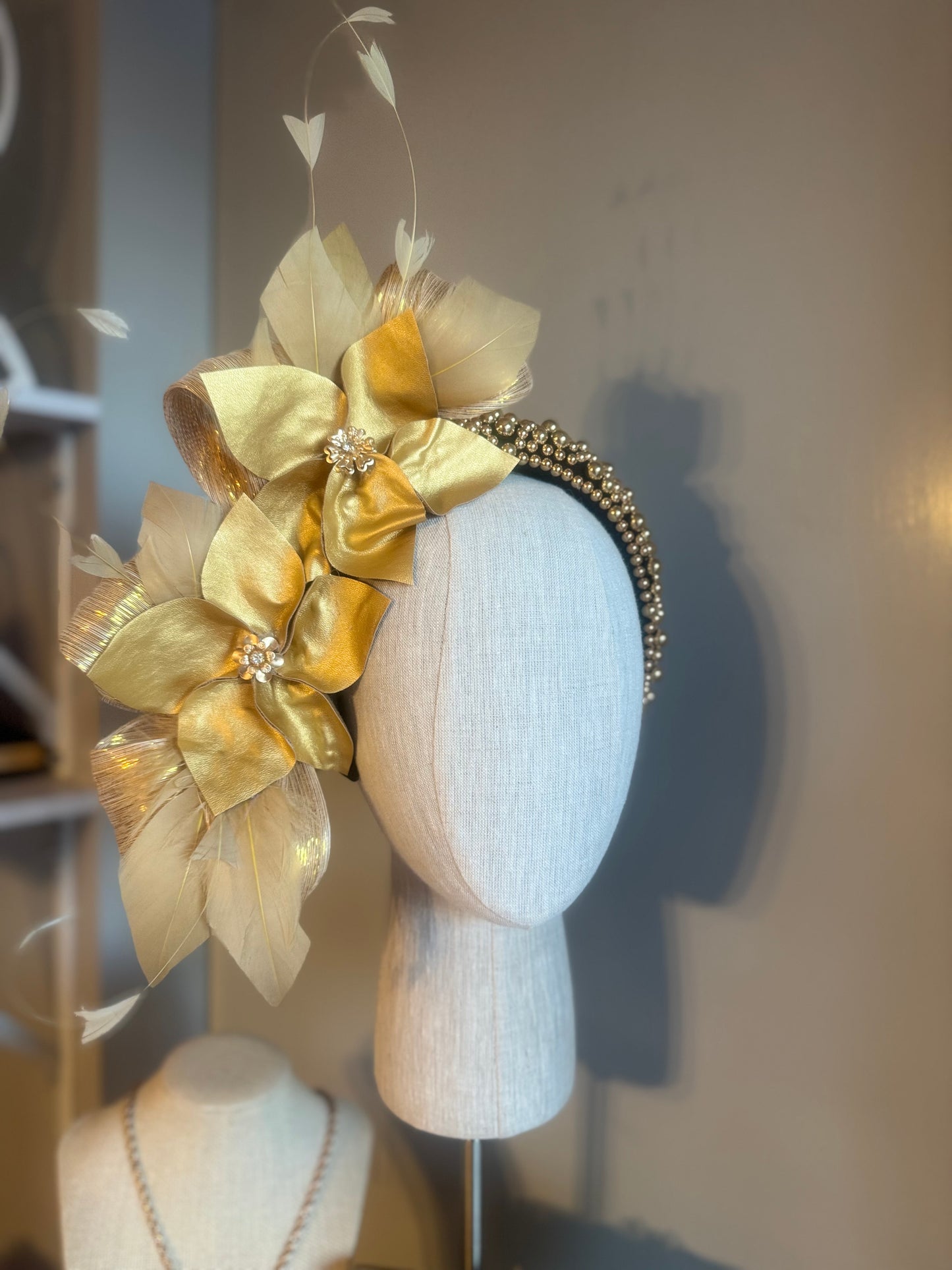 “Carmel” Gold &black pleather statement