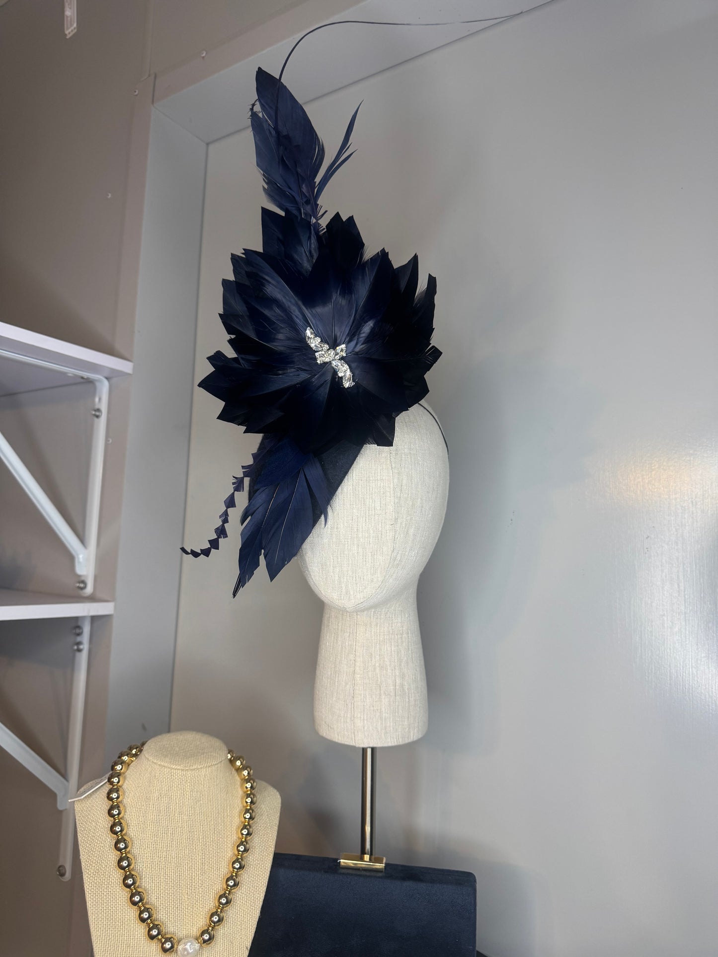 “Georgia” Navy feather felt/wool statement pillbox