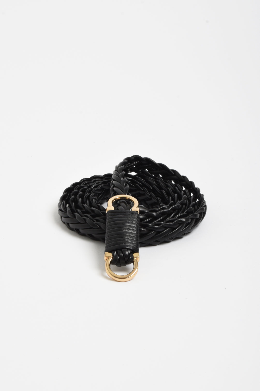Plaited thin waist belt black