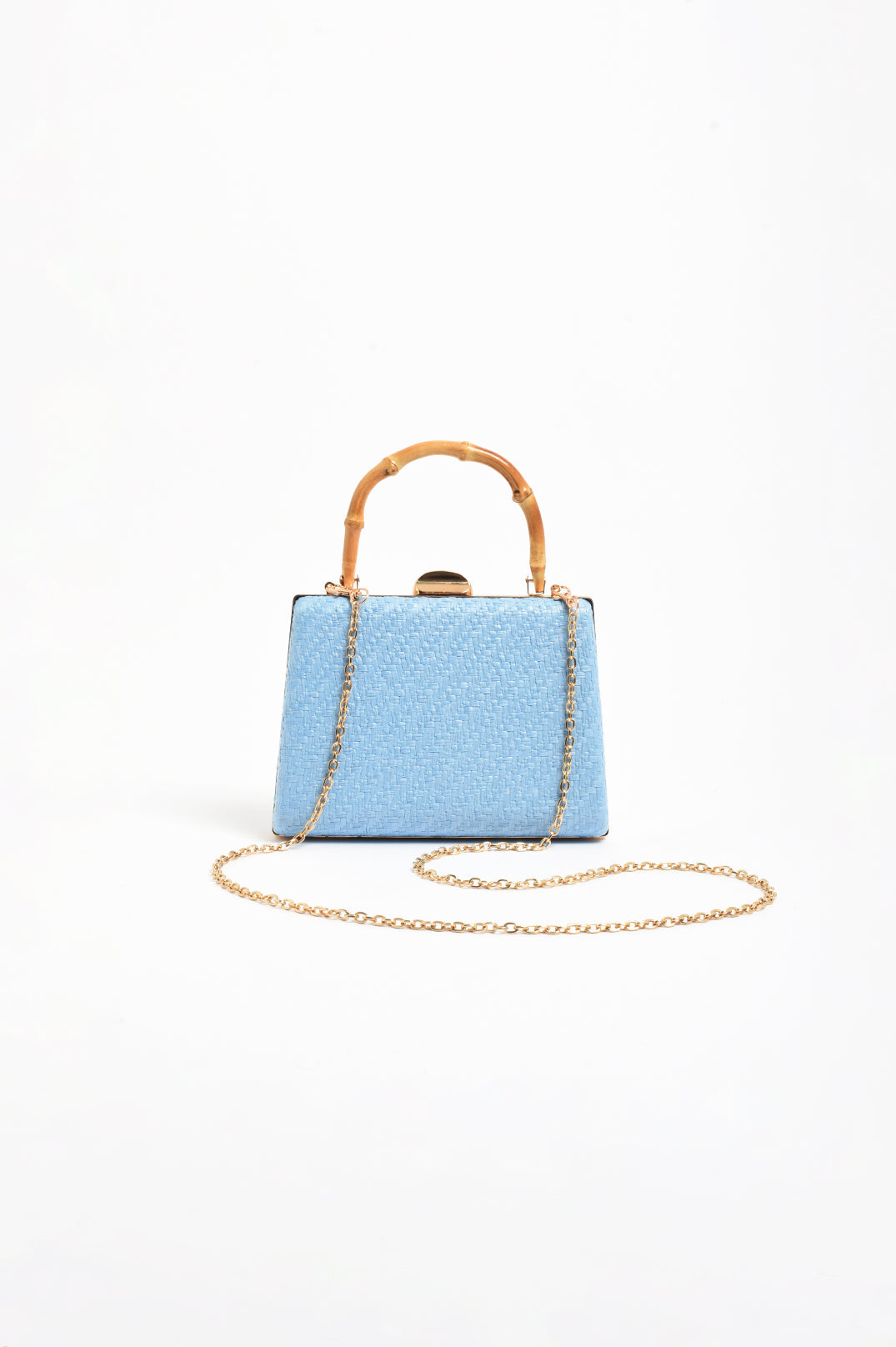Bamboo handle weave small bag blue