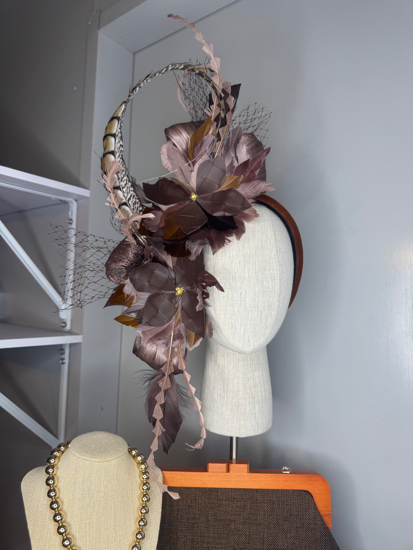 “Harley” chocolate brown feather statement