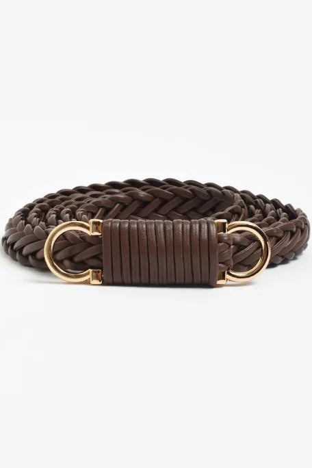 Plaited thin waist belt chocolate