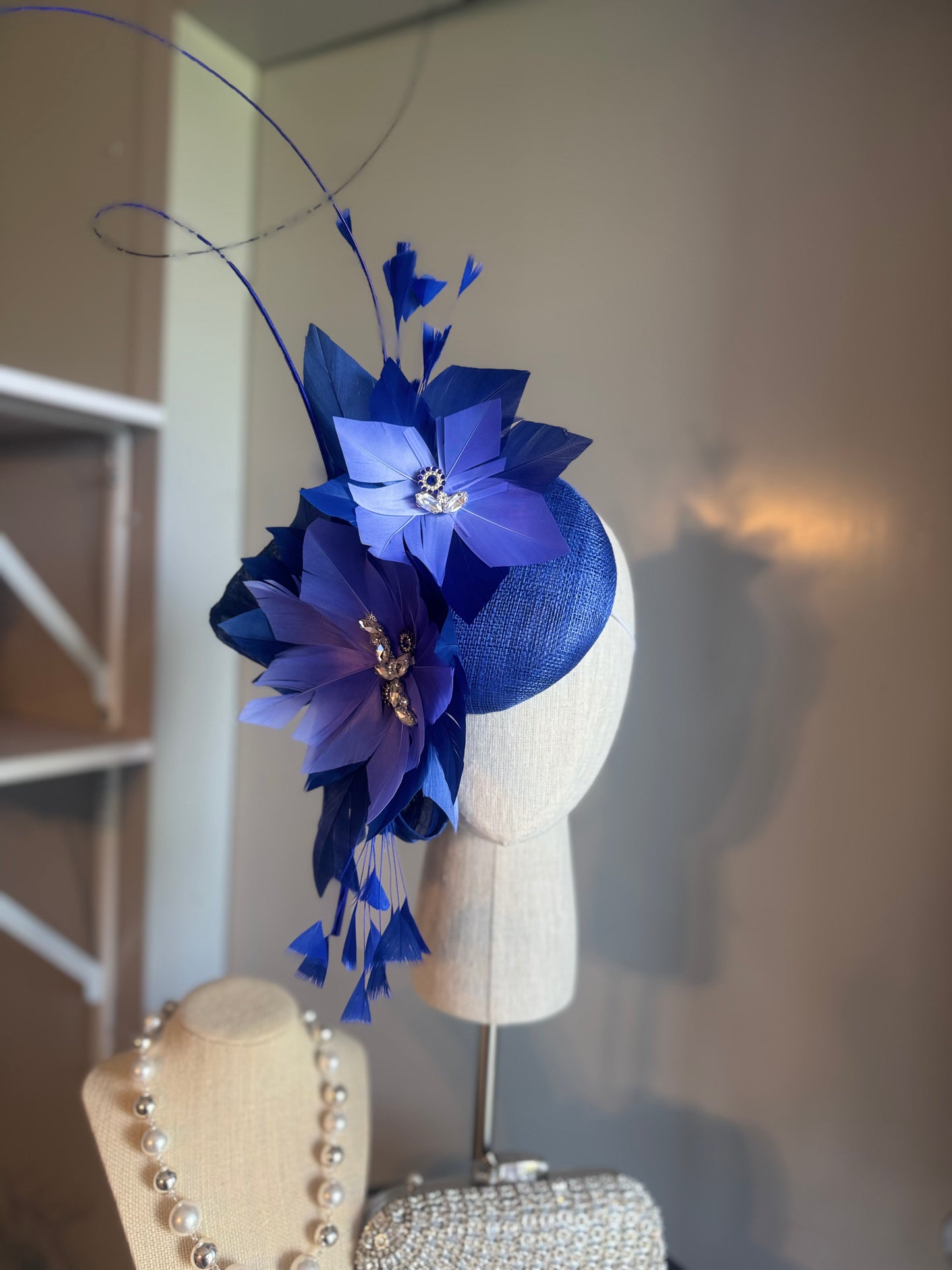 “Lauren” Blue feather statement