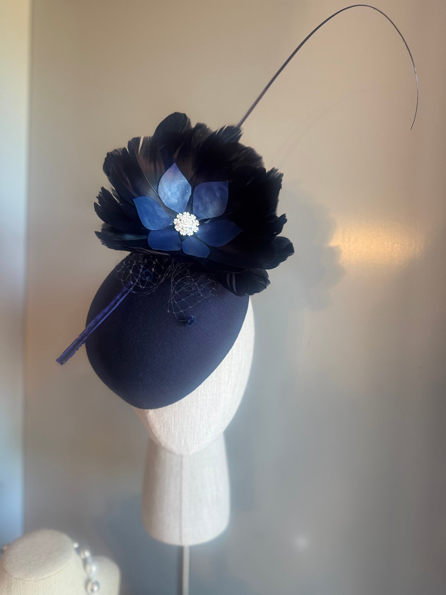 “Claudia” Navy feather pillbox