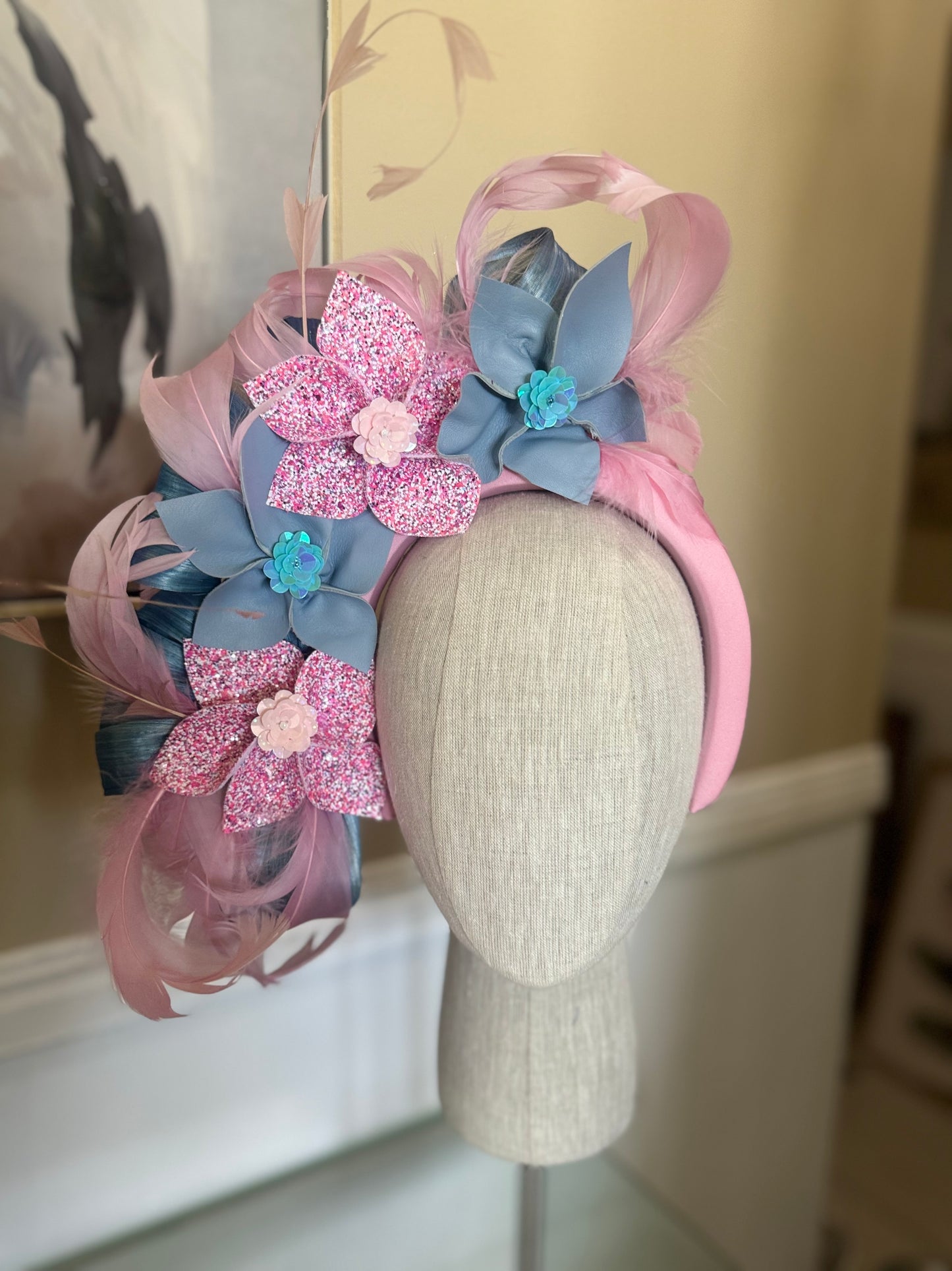 “Petal” pink & blue floral statement