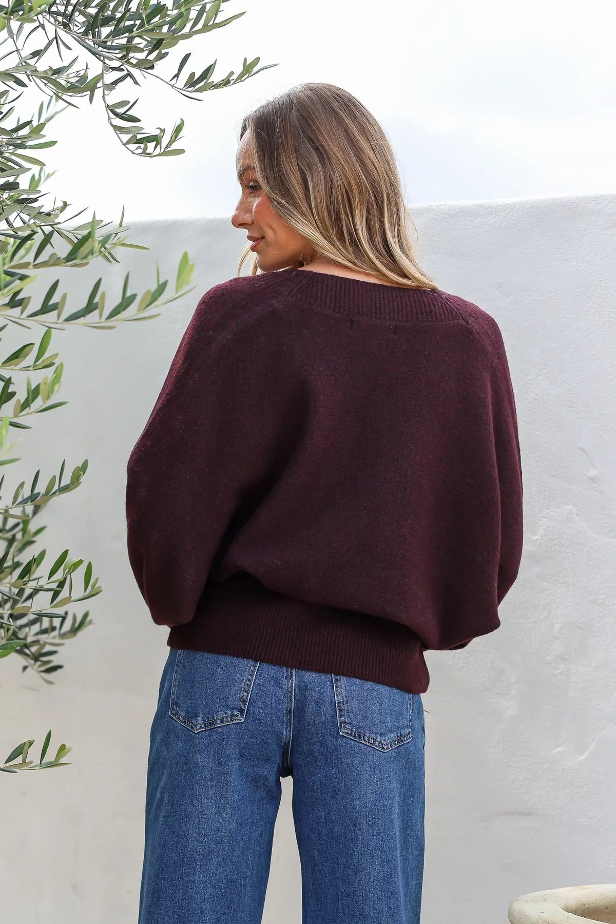 Kelly crossover knit in wine size Medium