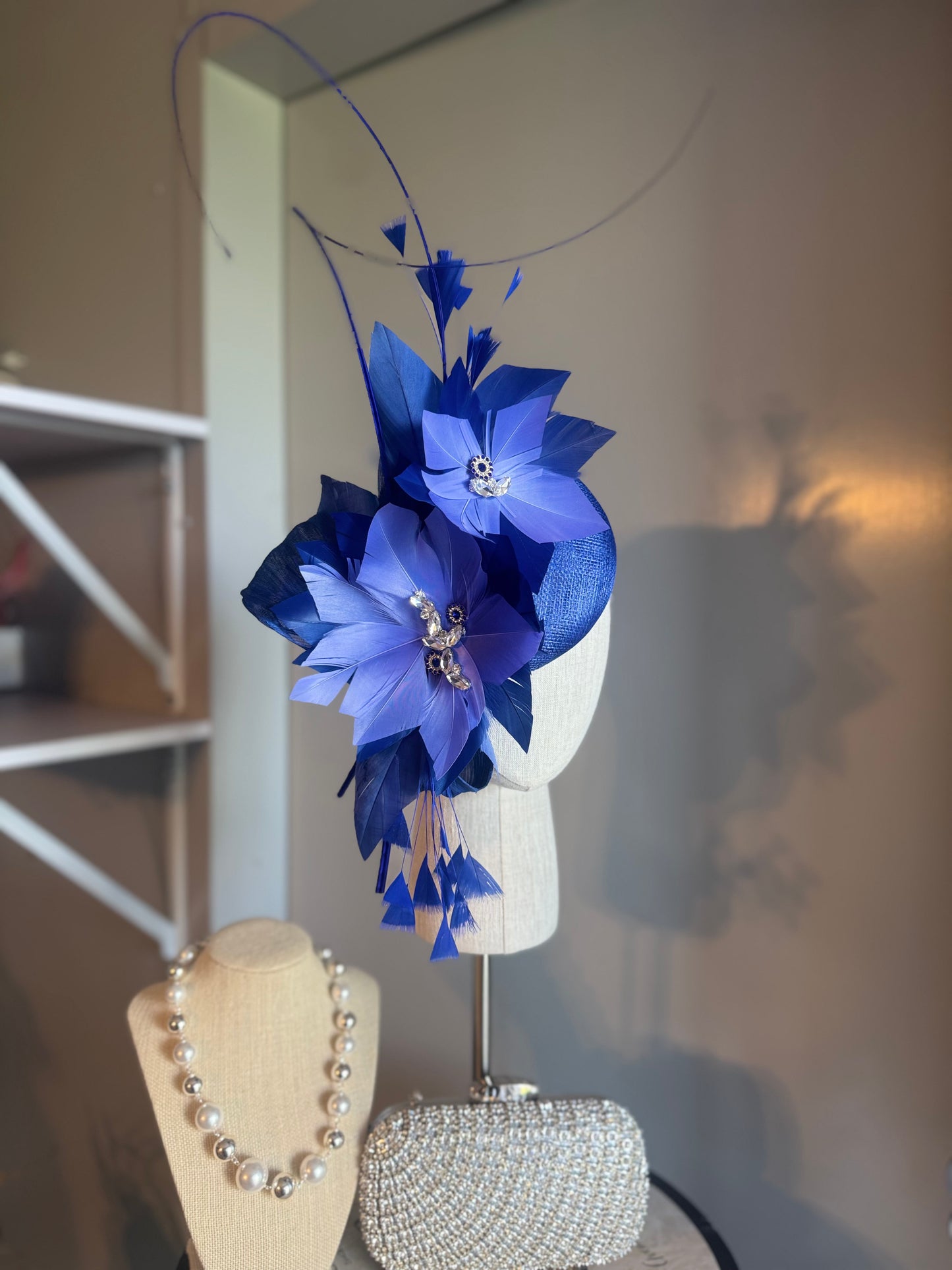 “Lauren” Blue feather statement