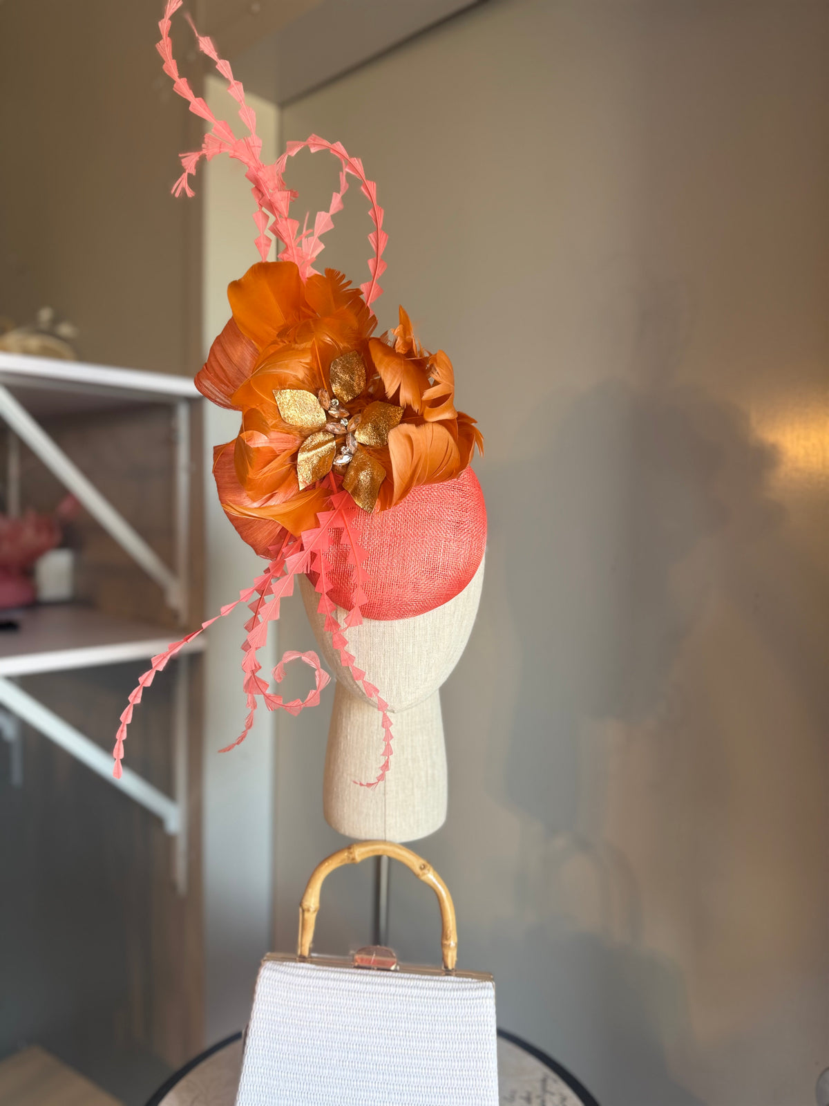 “Libby” coral orange and gold statement