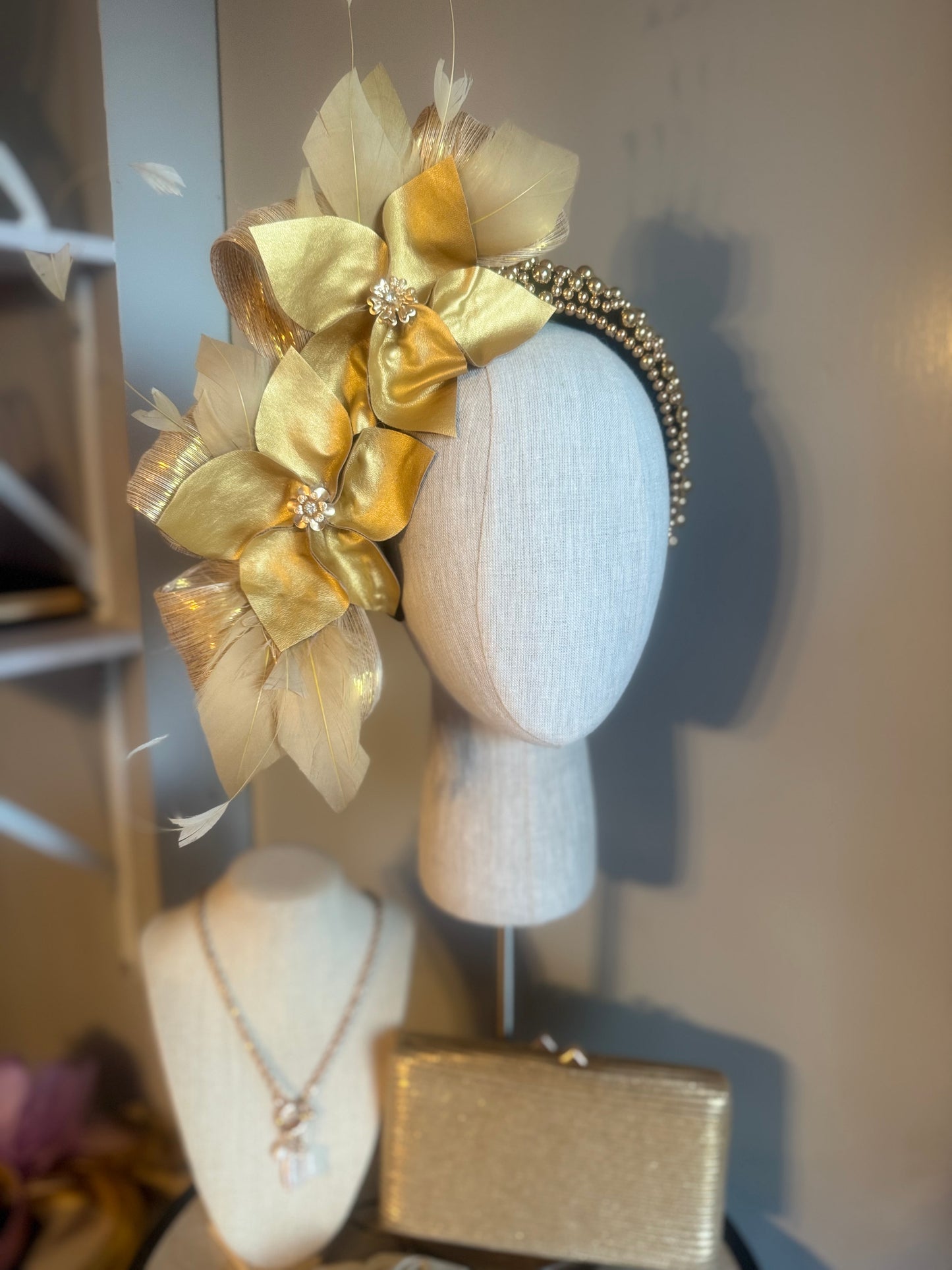 “Carmel” Gold &black pleather statement