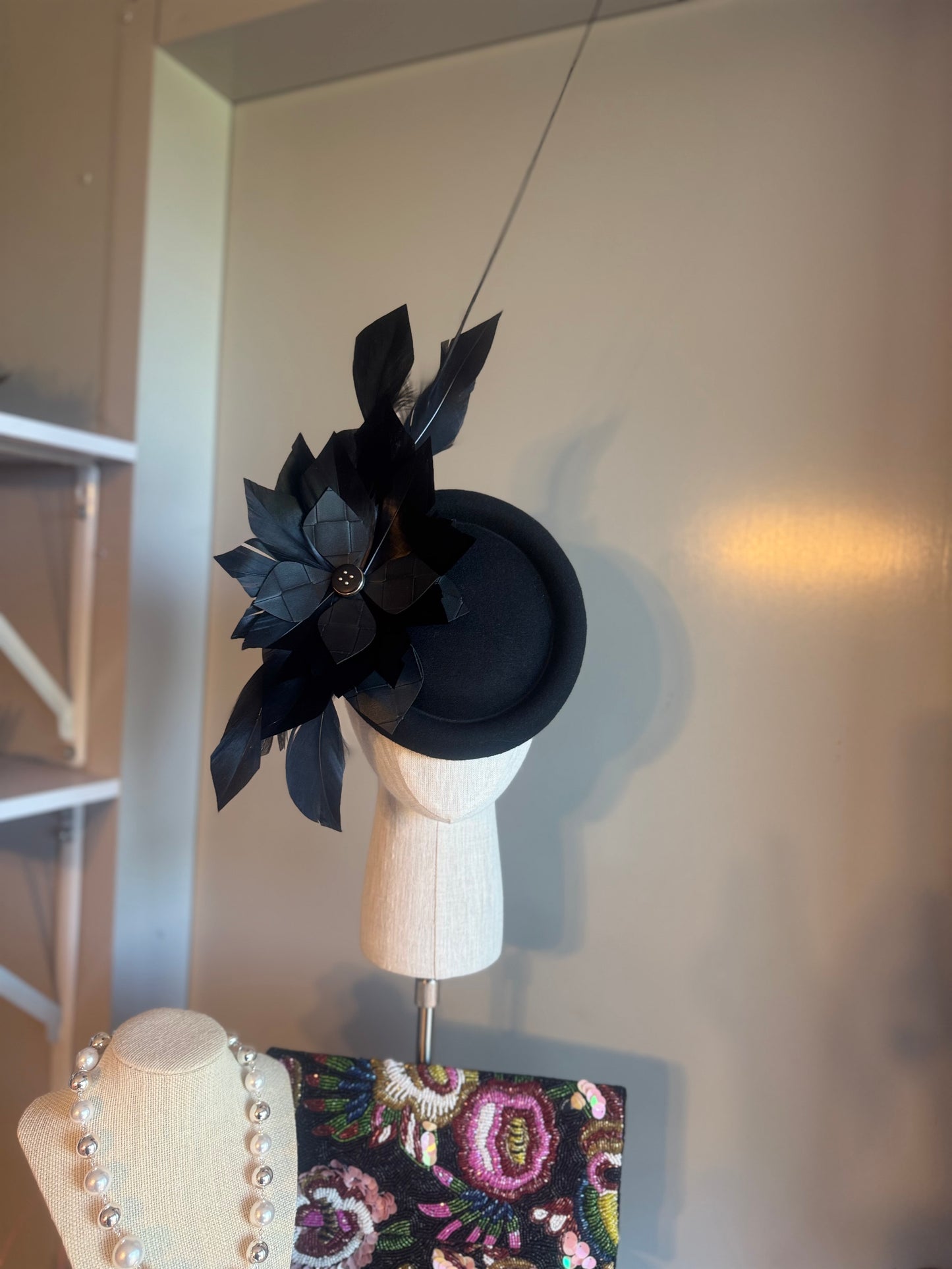 “Toni” black feather statement