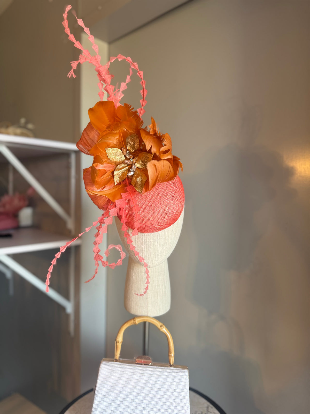 “Libby” coral orange and gold statement