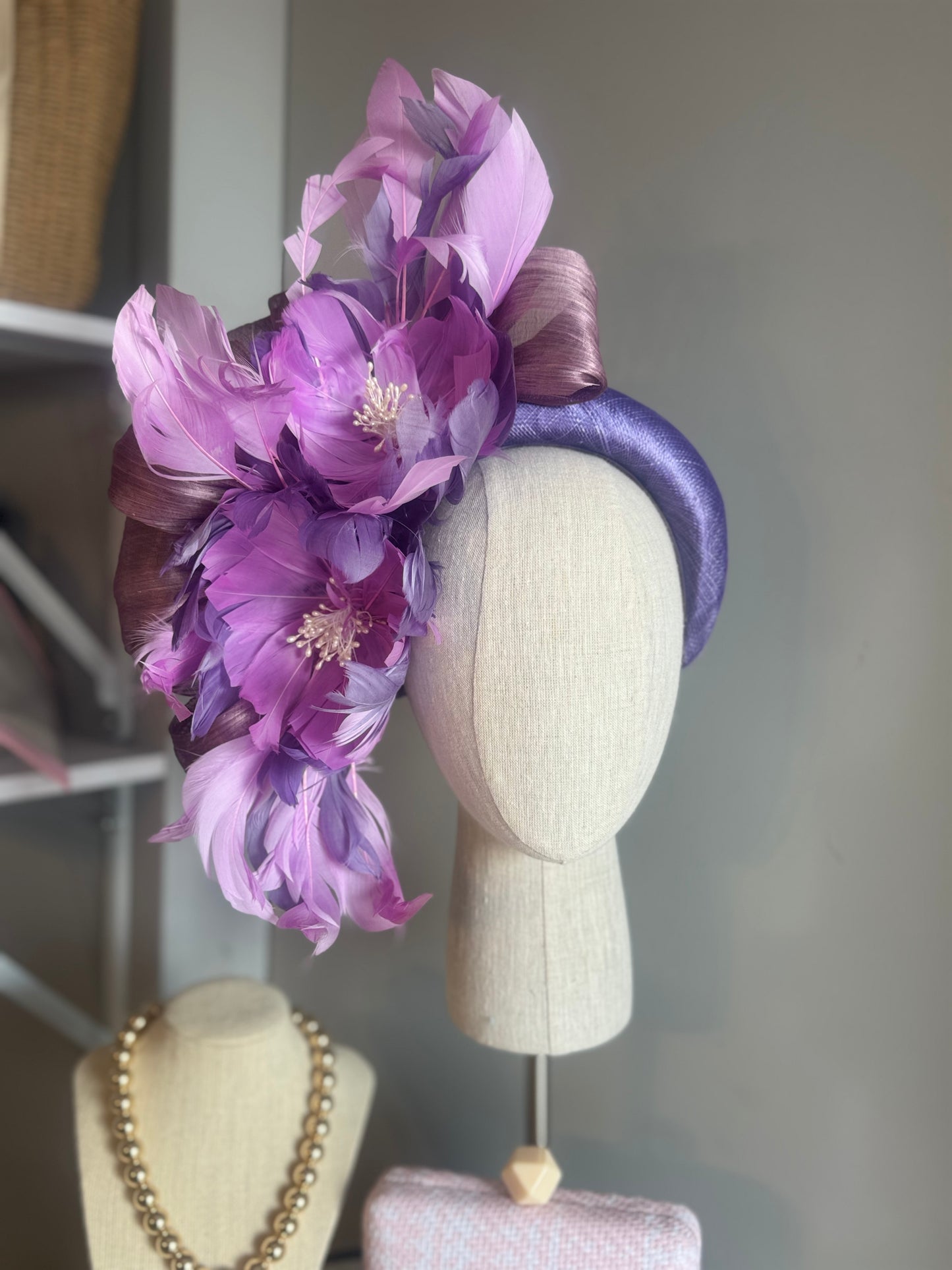 “Trish” purple lilac feather floral