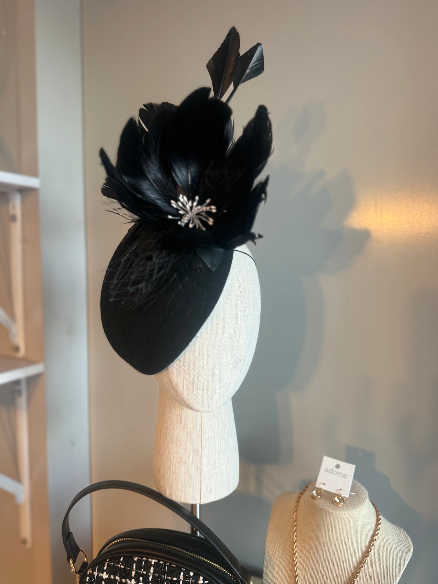 “Gypsy”black feather pillbox