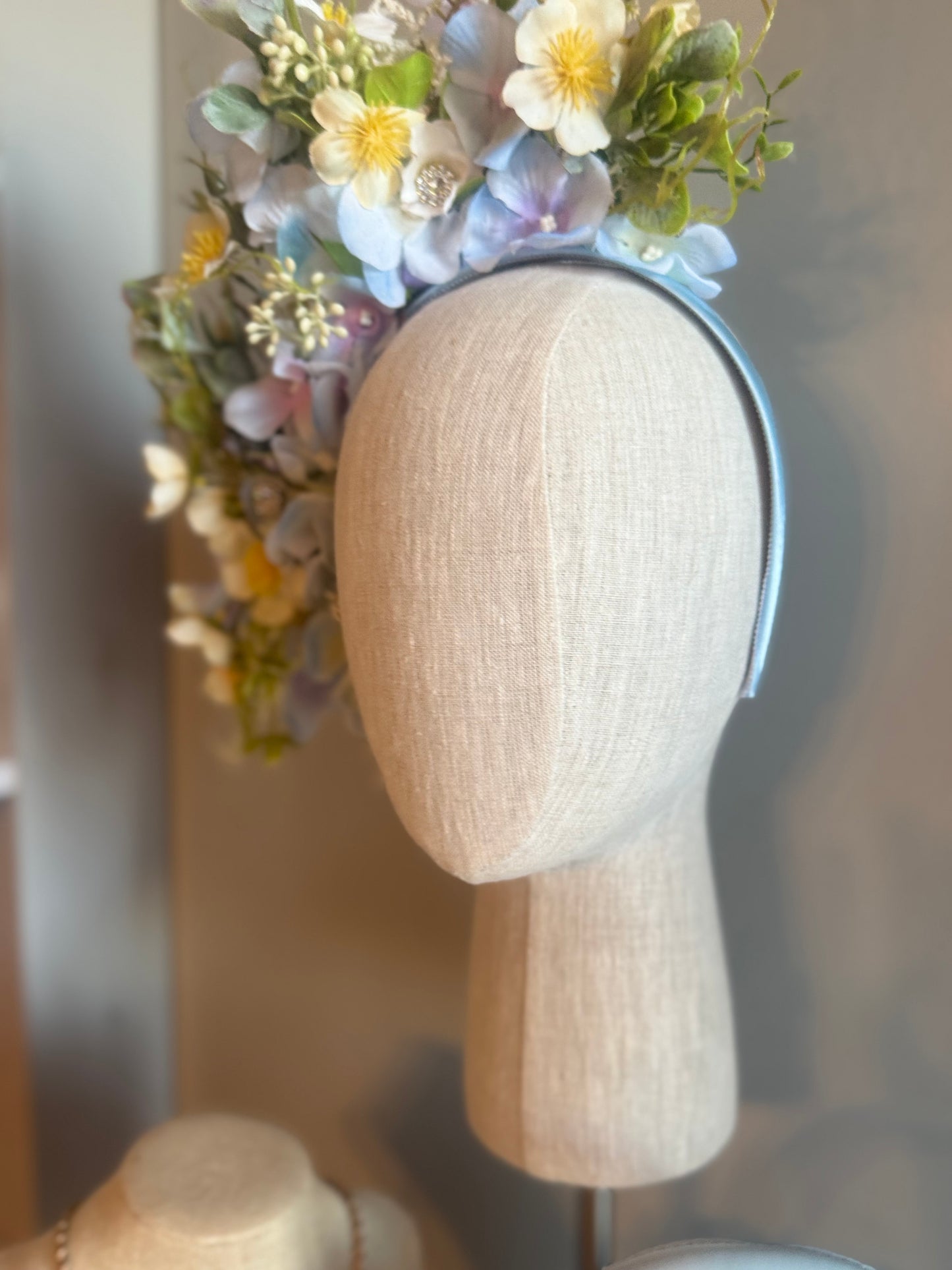 “Trinnie” blue spring floral fascinator