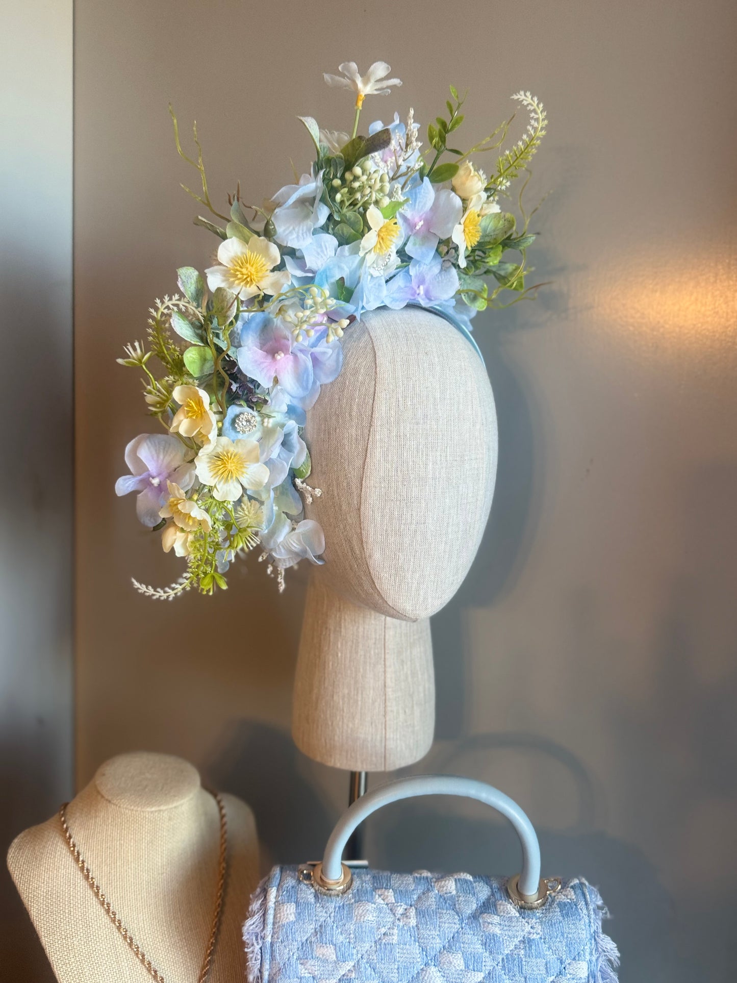 “Trinnie” blue spring floral fascinator