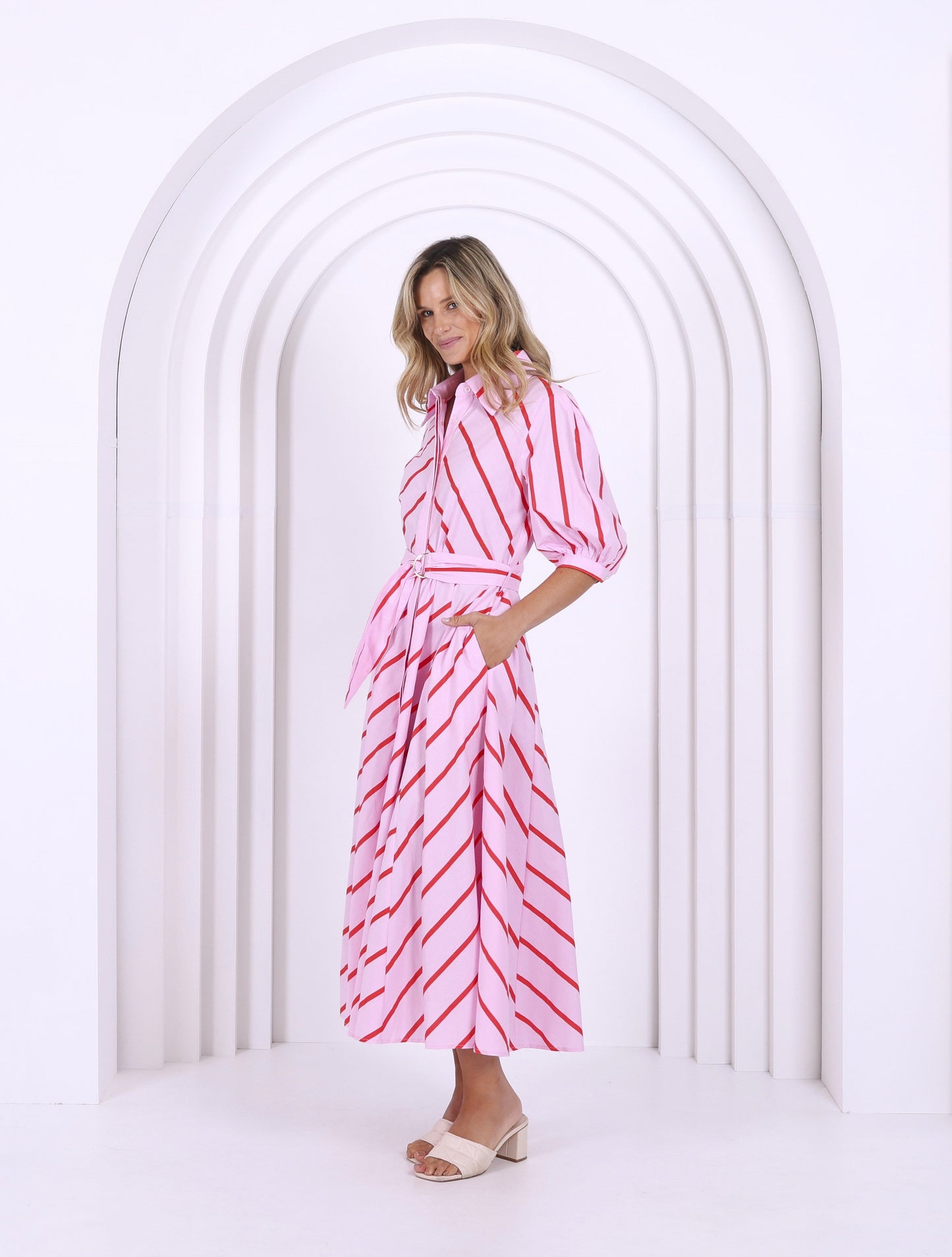 Bianca dress pink/orangestripe size 10