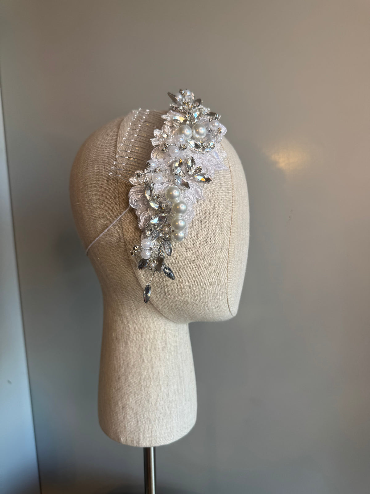 “Mary Jane” White pearl lace headpiece