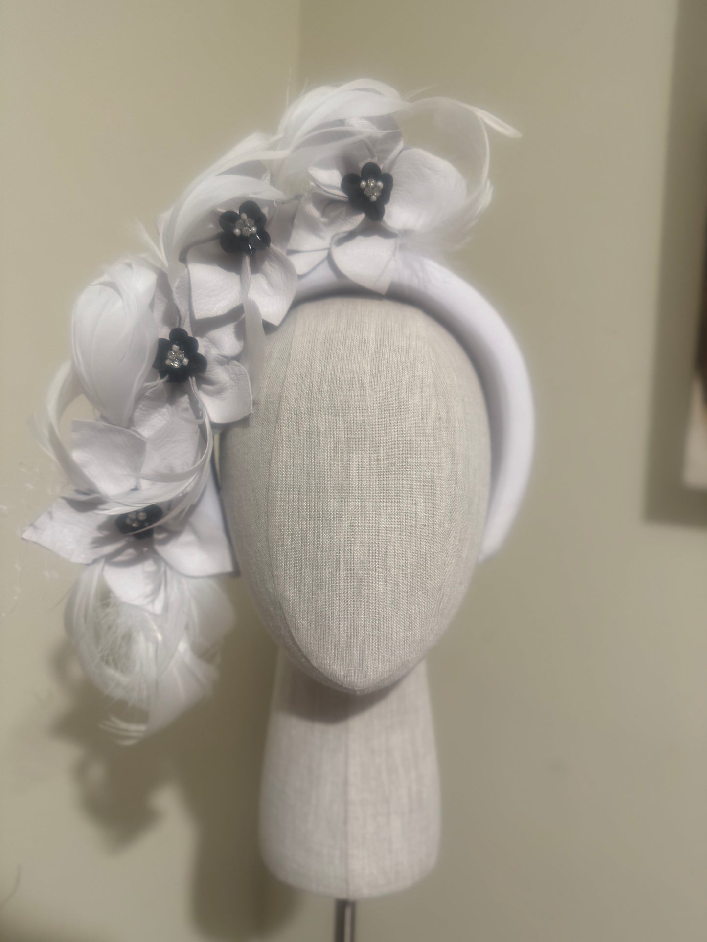 White  & black leather floral