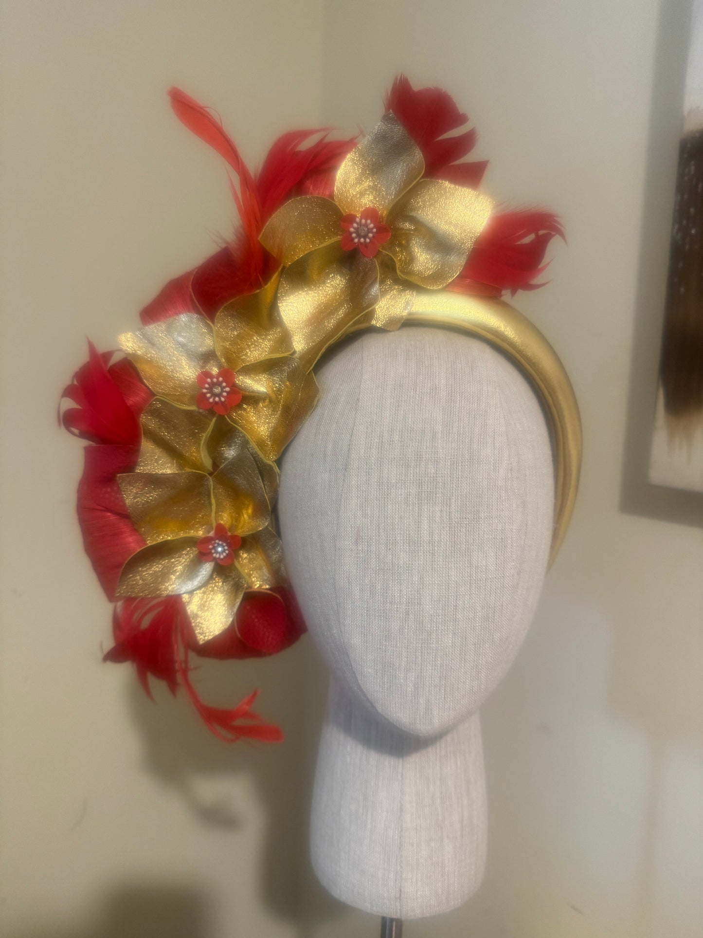 Red and gold leather floral