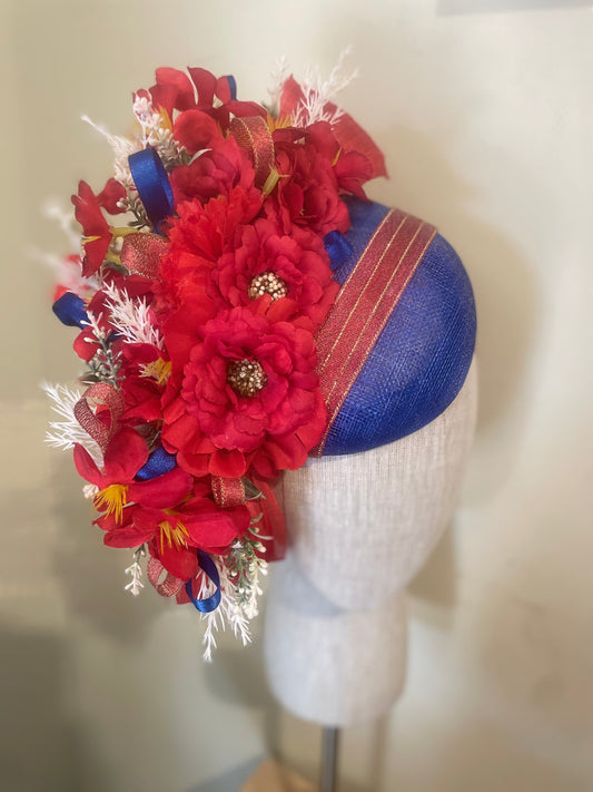 Cobalt blue,red and white floral