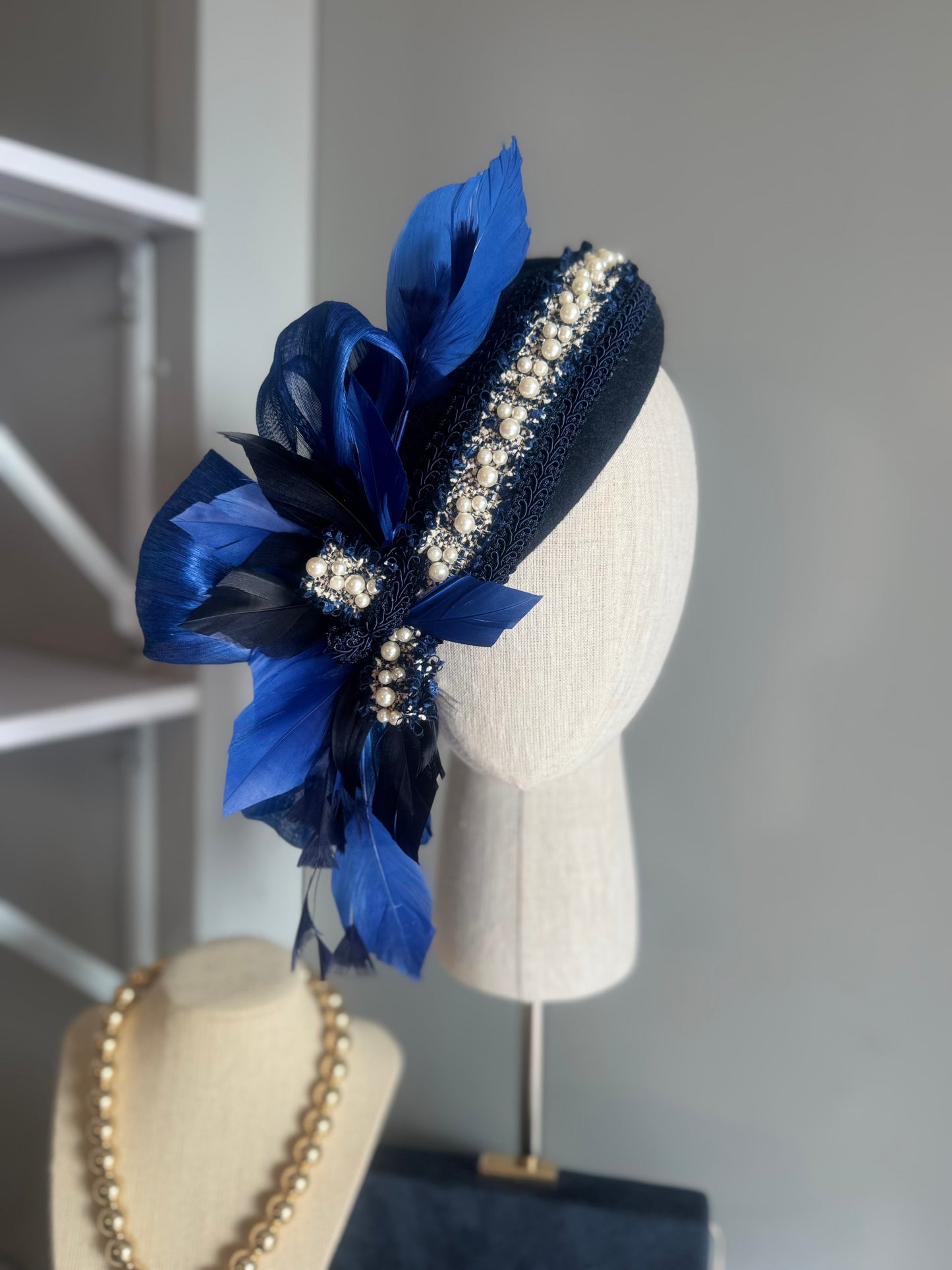 “Abilgail” Navy & cobalt felt/wool pillbox