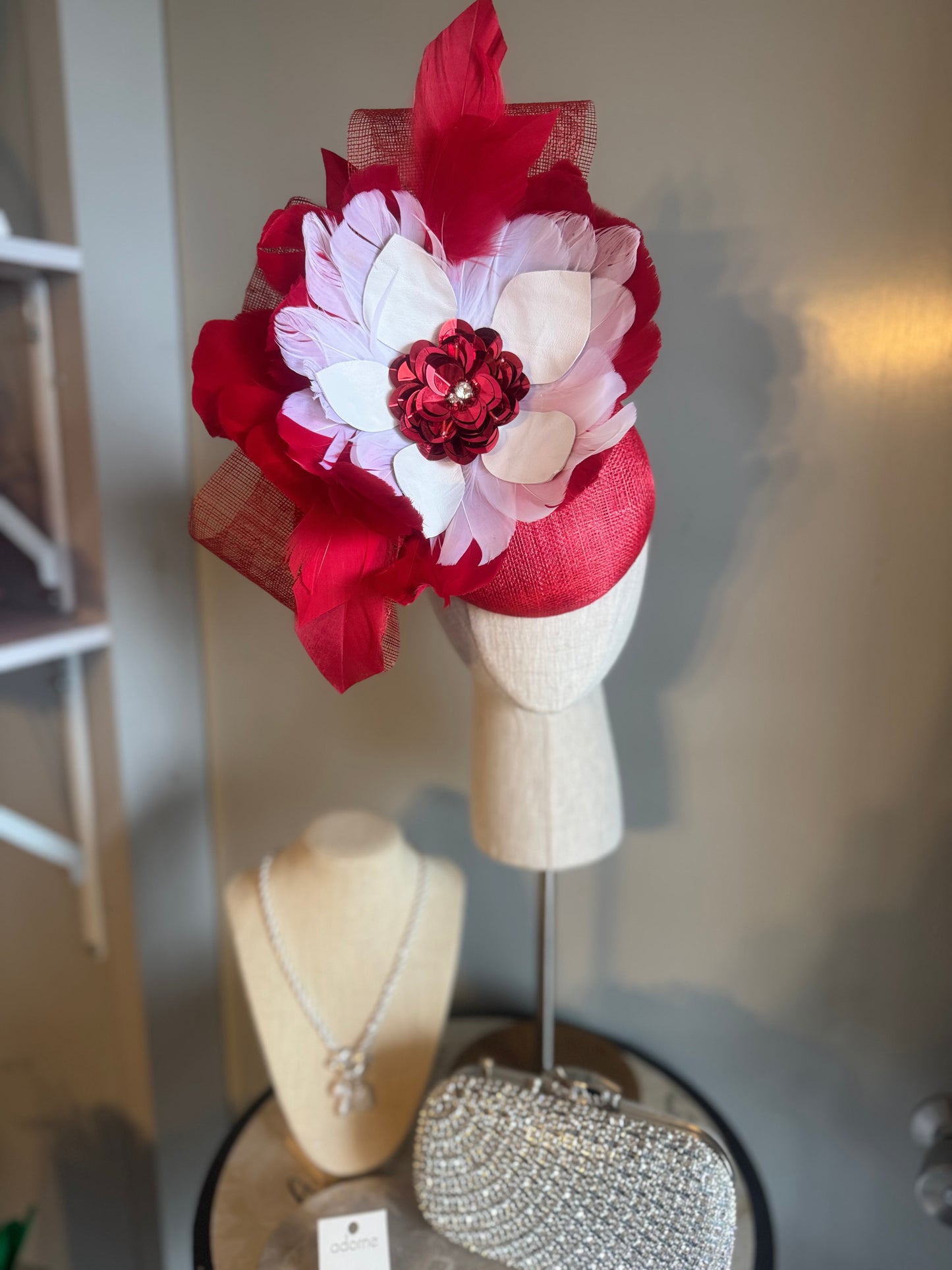 “Kylie” Red & white feather floral