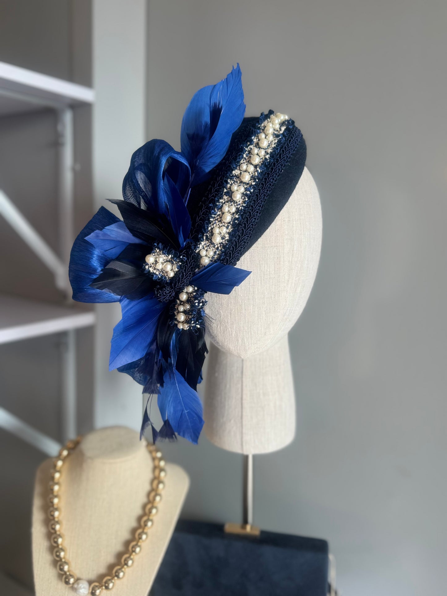 “Abilgail” Navy & cobalt felt/wool pillbox