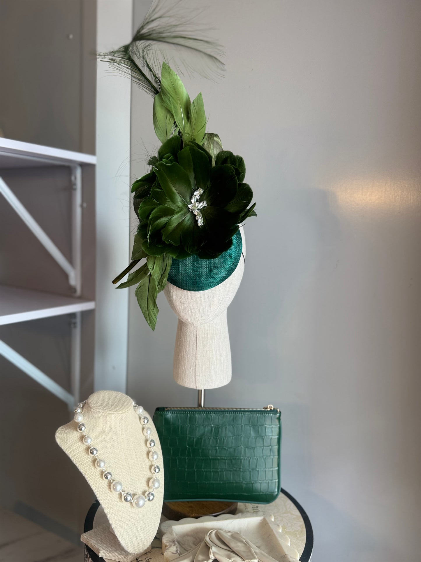 “Genevieve”Green feather statement