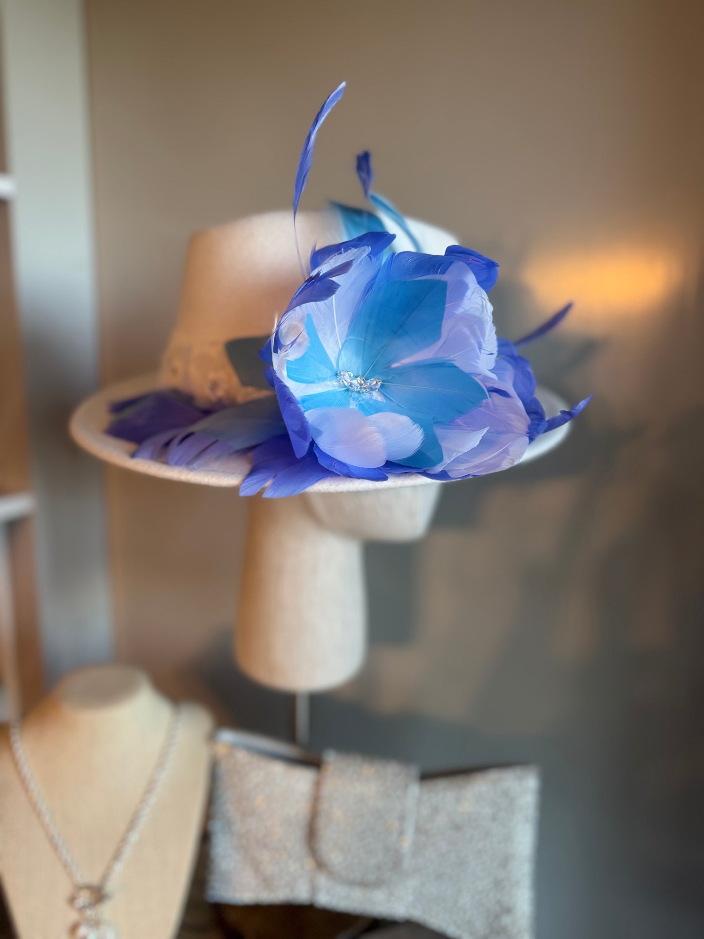 “Clarissa” white & blue trilby hat