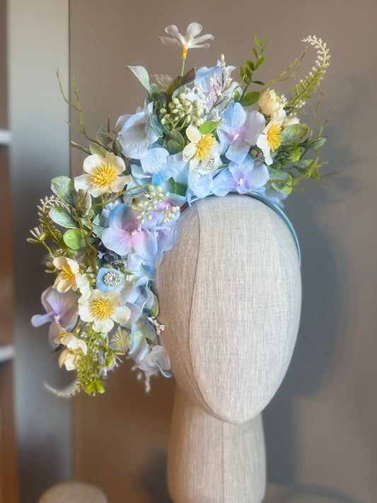 “Trinnie” blue spring floral fascinator