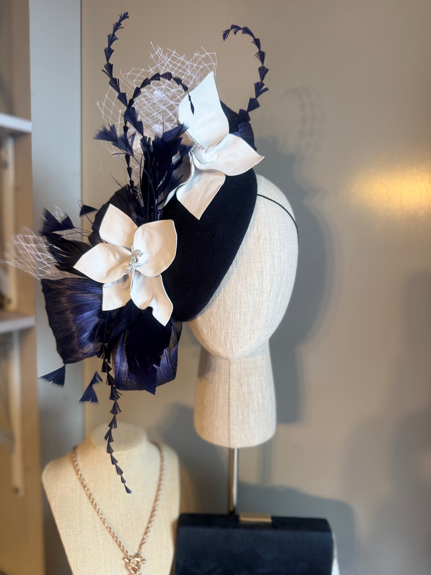 “Gabby” Navy and white pillbox