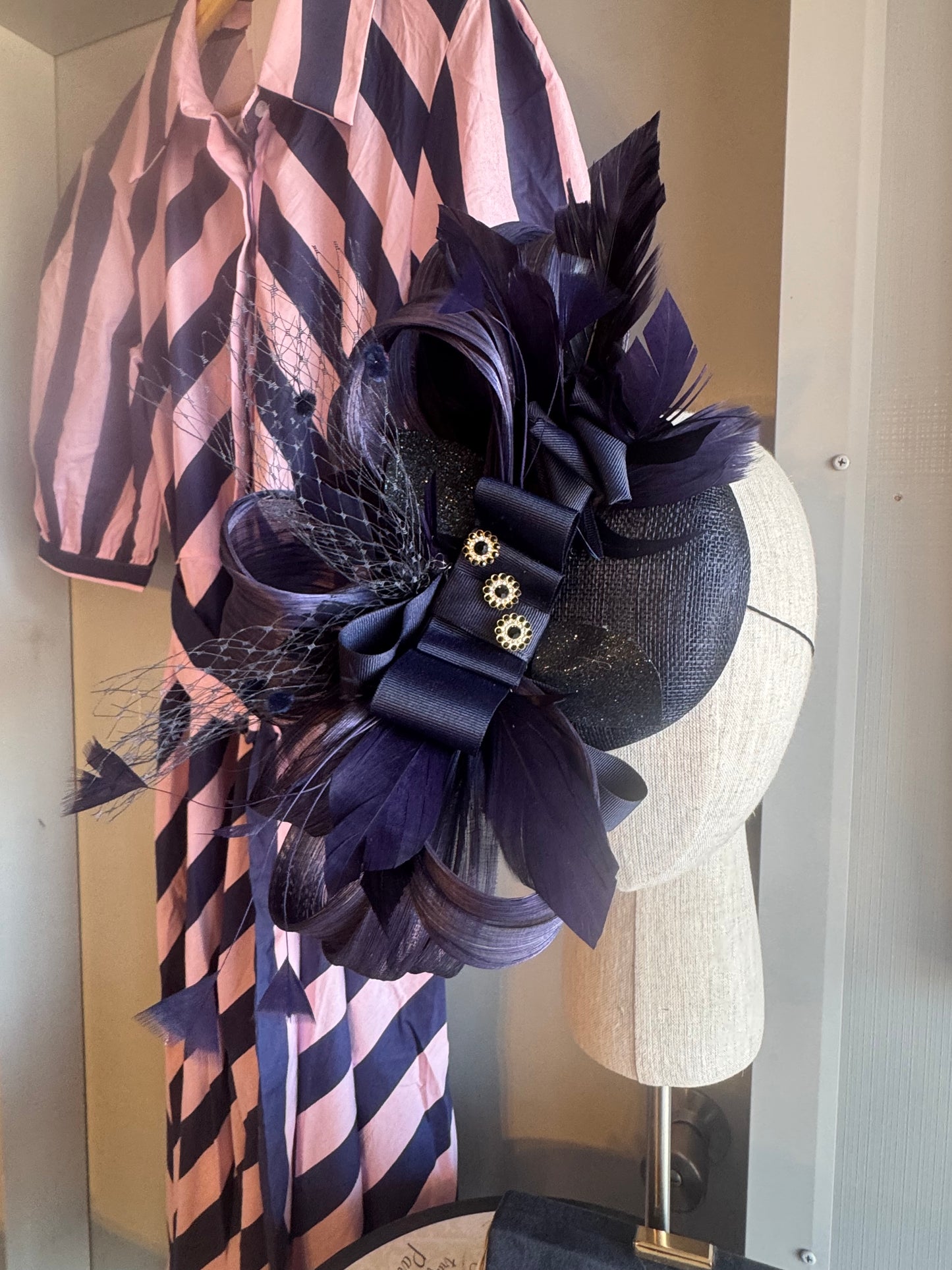 “Melanie” navy blue statement fascinator