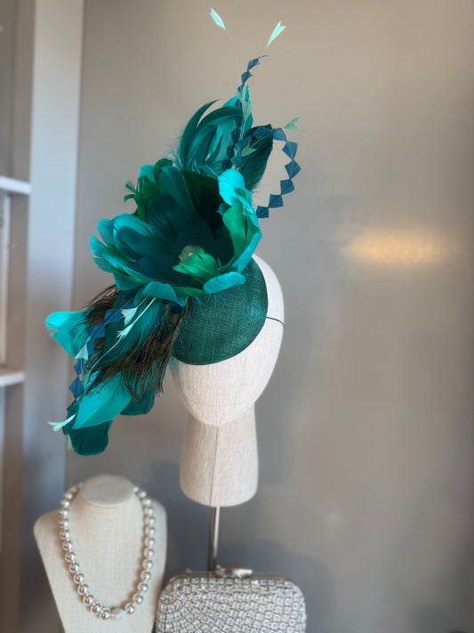 “Minna” Green peacock statement fascinator