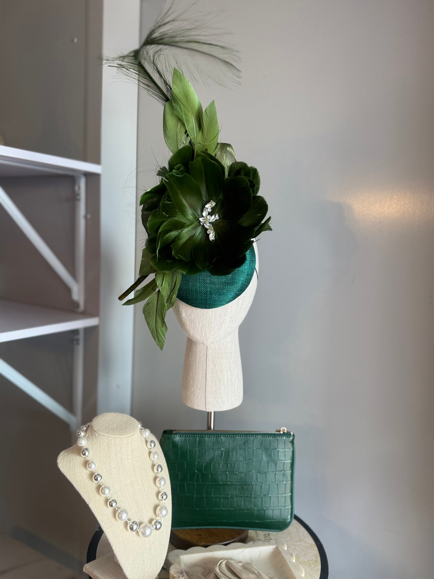 “Genevieve”Green feather statement