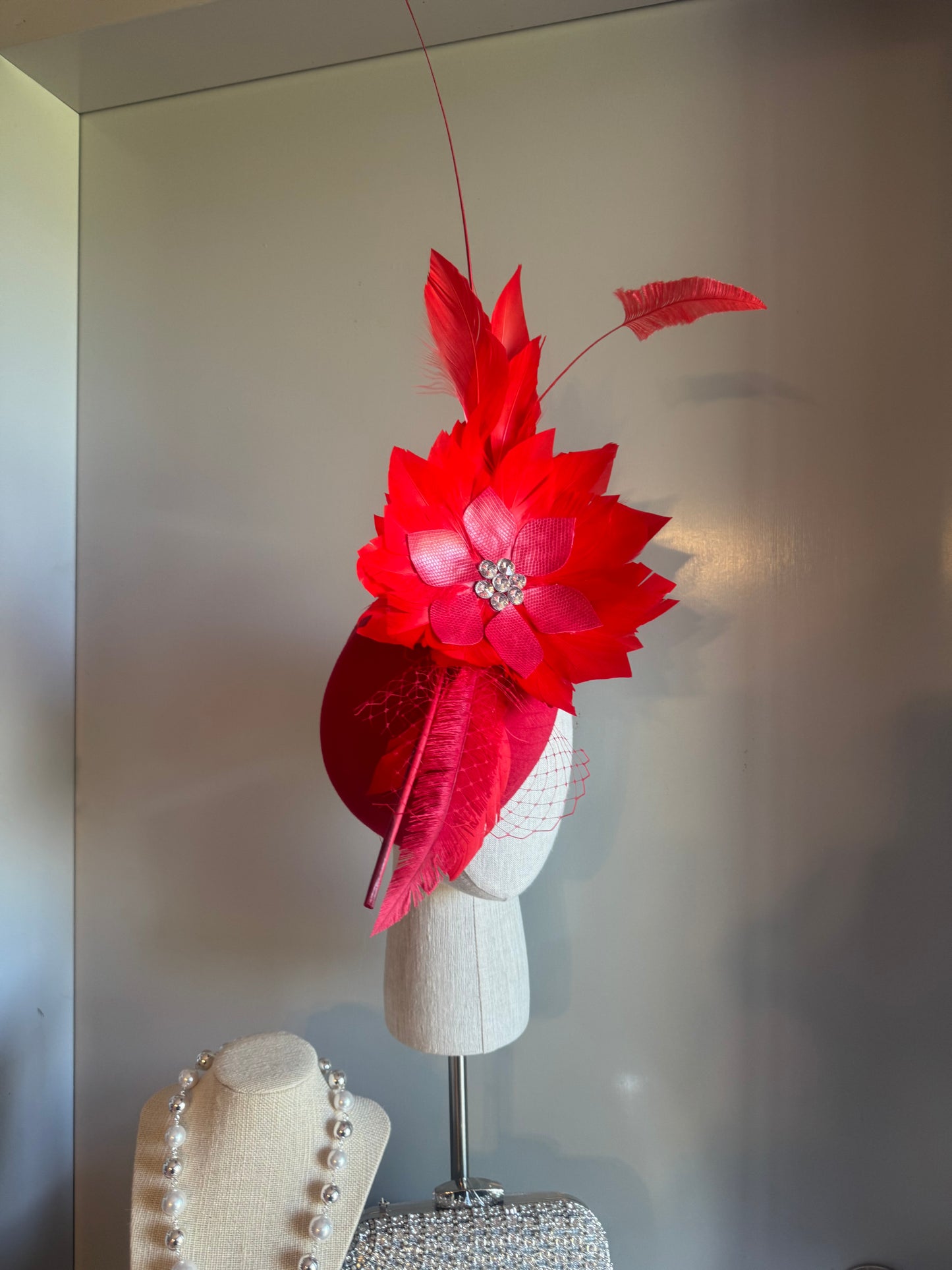 “Neralie” Red feather pillbox