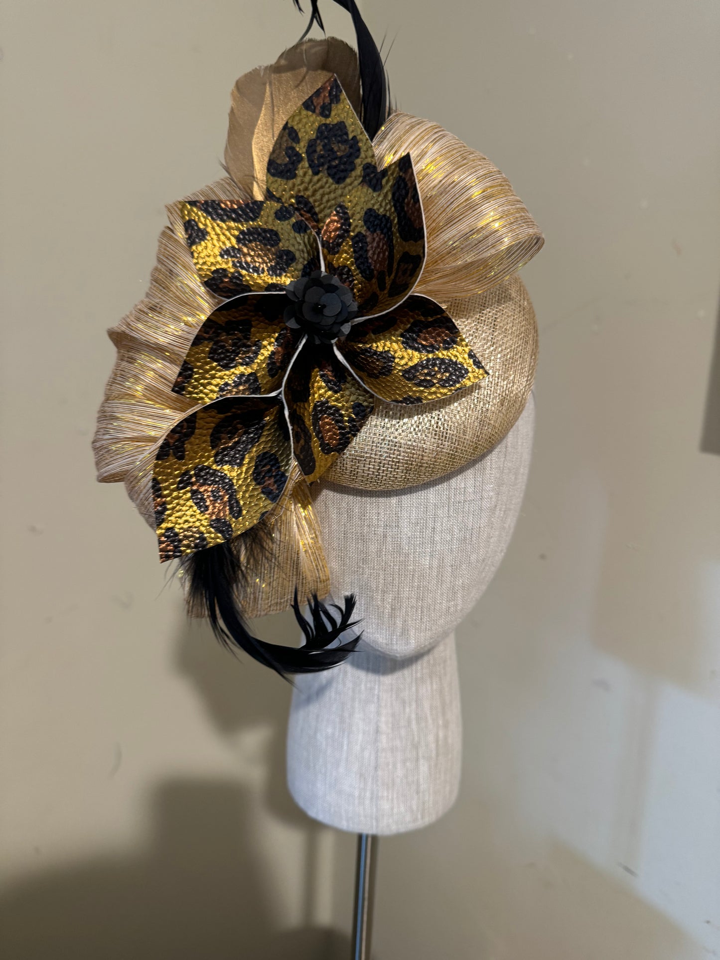 Gold leopard fascinator