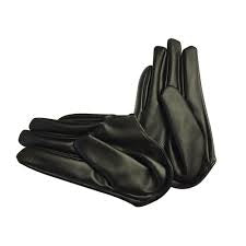 Black faux leather half palm gloves
