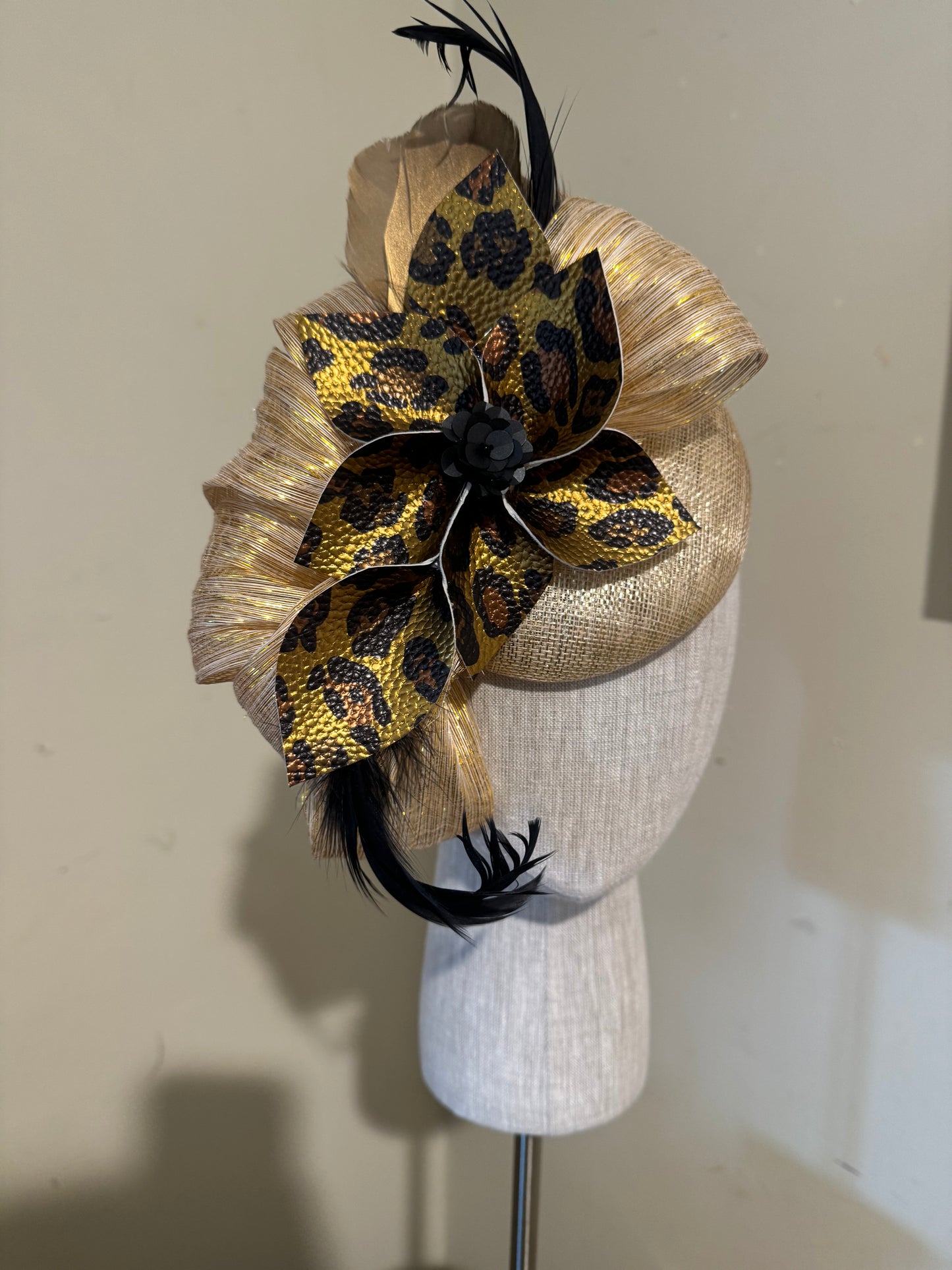 Gold leopard fascinator