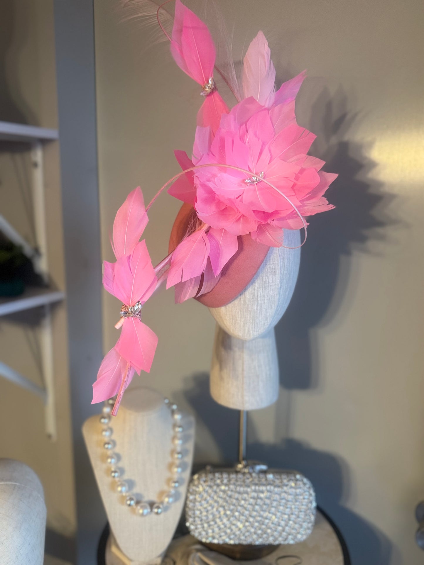 “Dakota” pink feather felt/wool statement