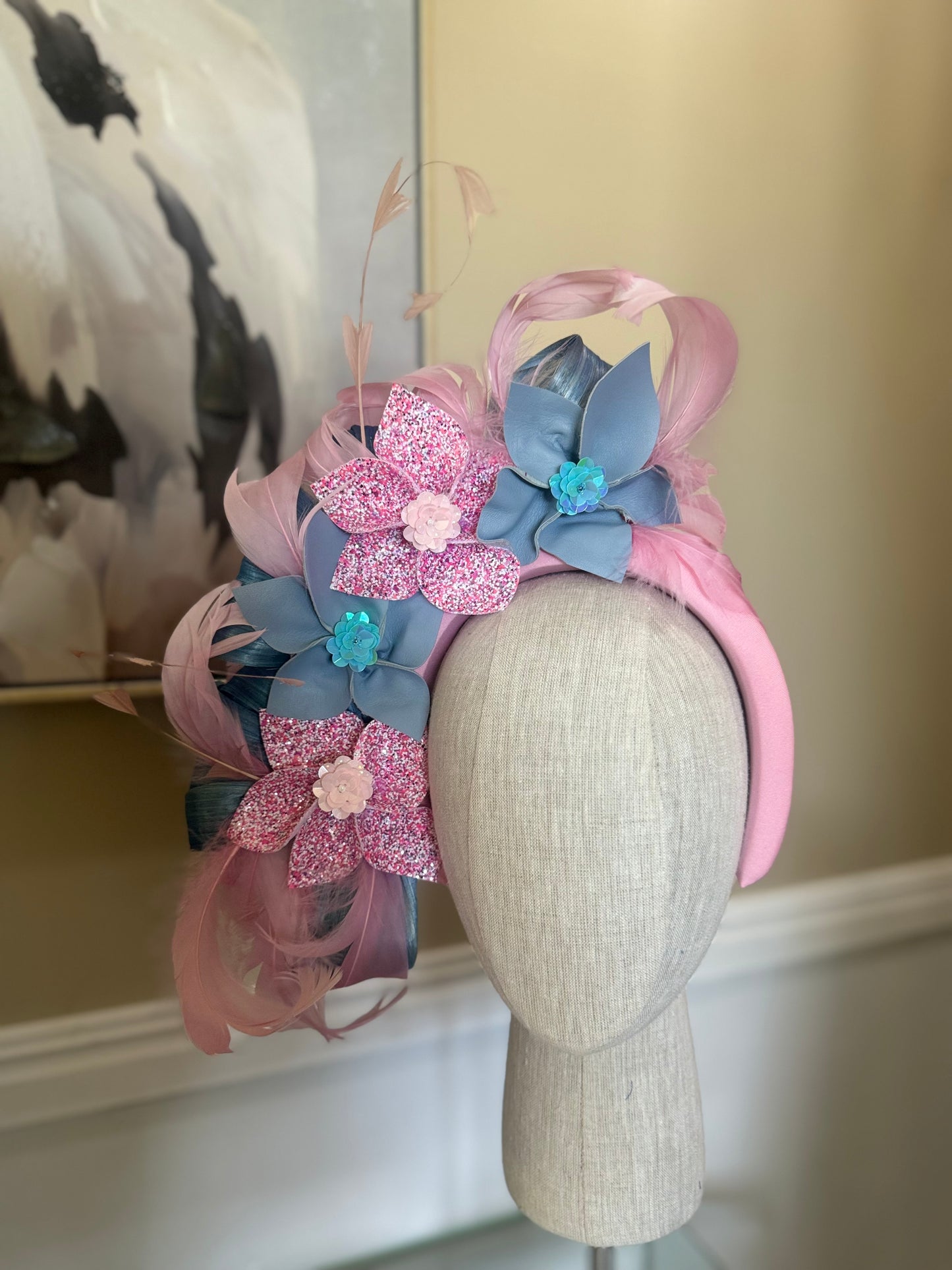 “Petal” pink & blue floral statement